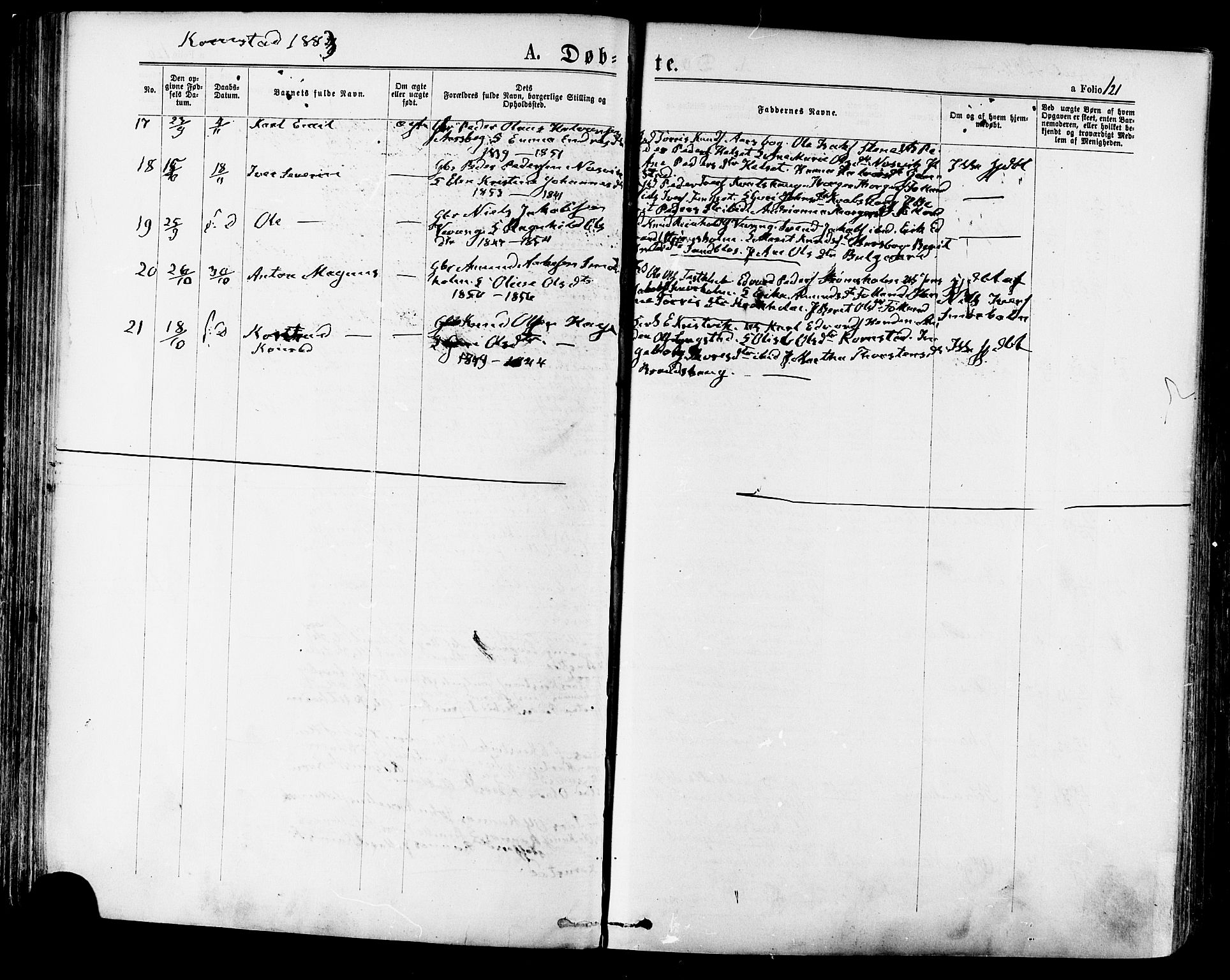 Ministerialprotokoller, klokkerbøker og fødselsregistre - Møre og Romsdal, AV/SAT-A-1454/568/L0806: Parish register (official) no. 568A12 /2, 1878-1884, p. 121