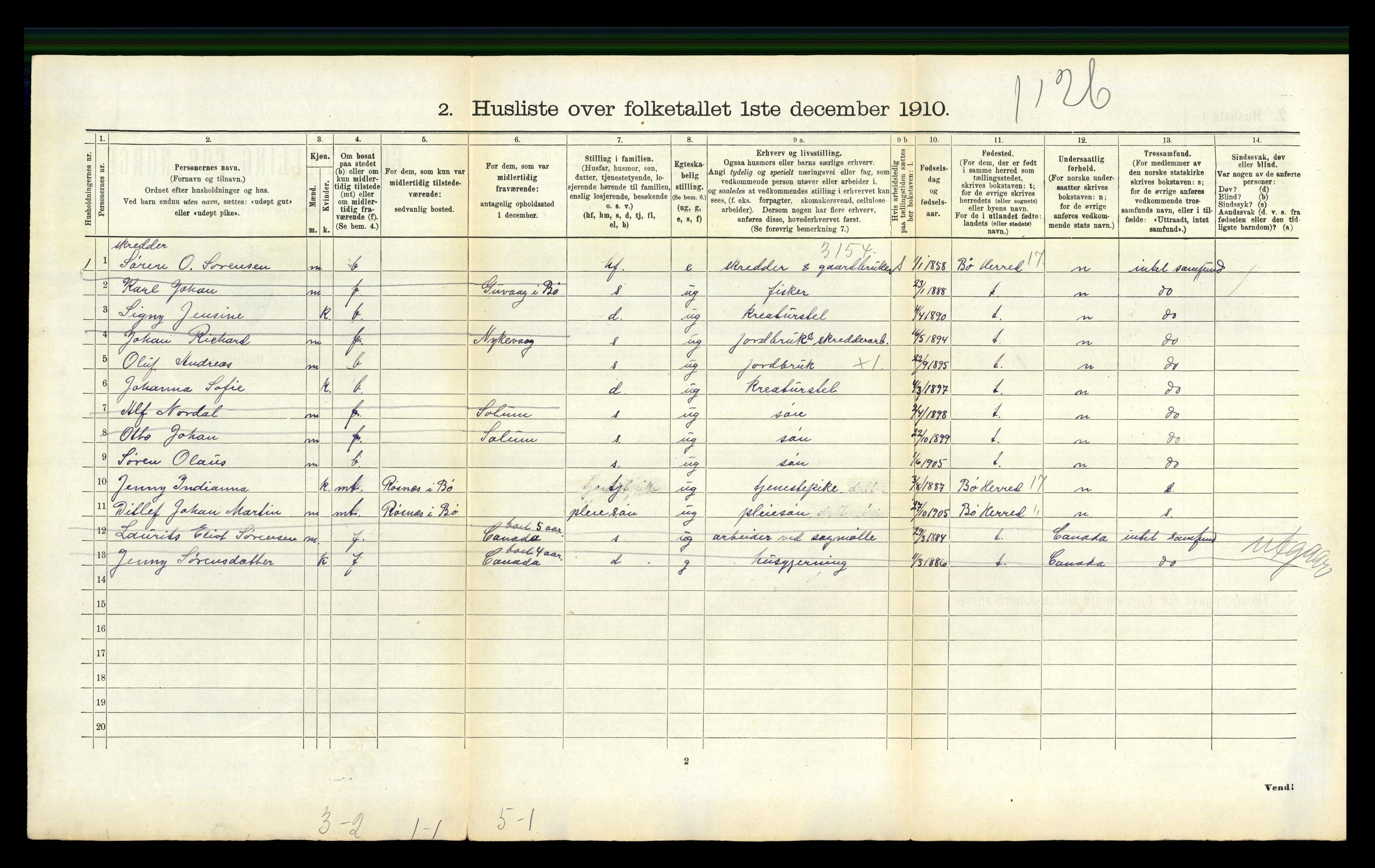 RA, 1910 census for Hadsel, 1910, p. 2208