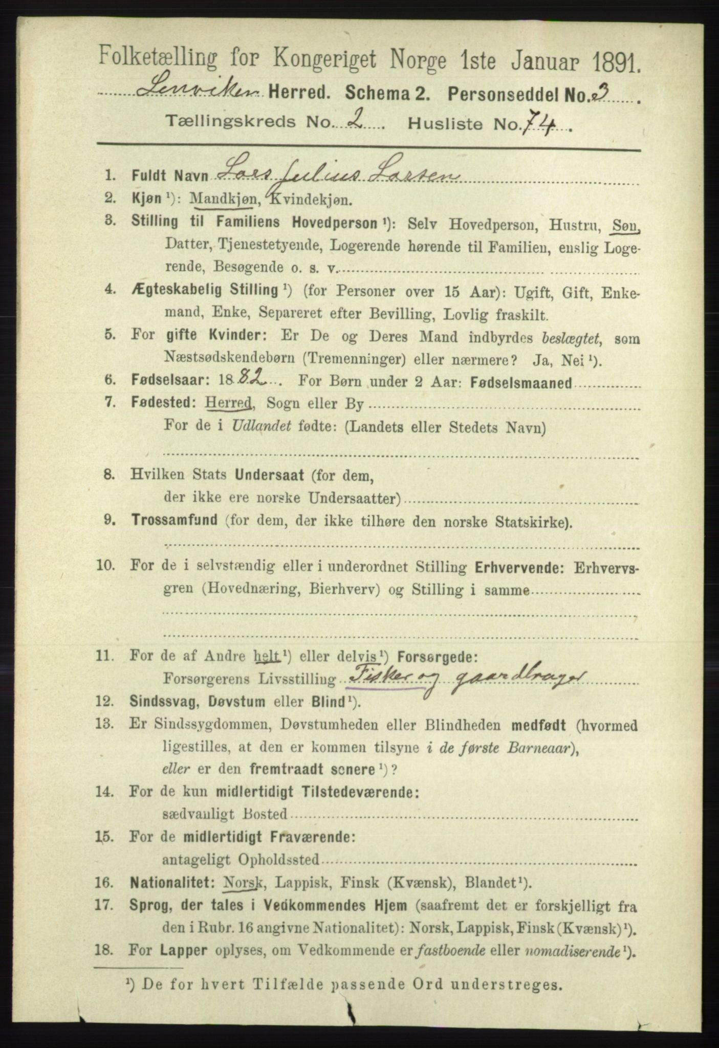 RA, 1891 census for 1931 Lenvik, 1891, p. 1276