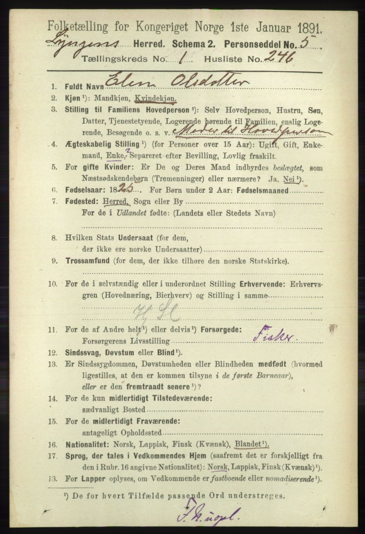 RA, 1891 census for 1938 Lyngen, 1891, p. 1914