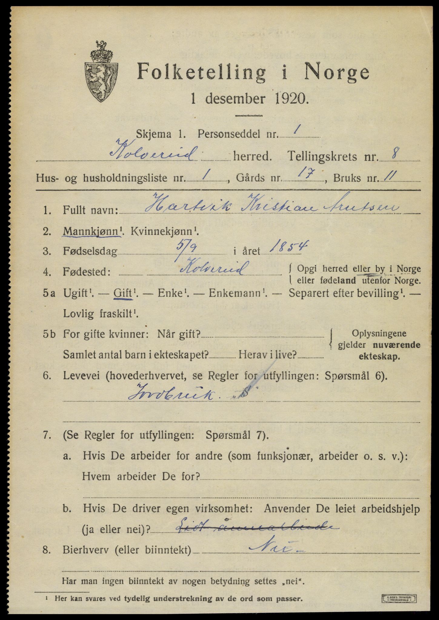 SAT, 1920 census for Kolvereid, 1920, p. 5091