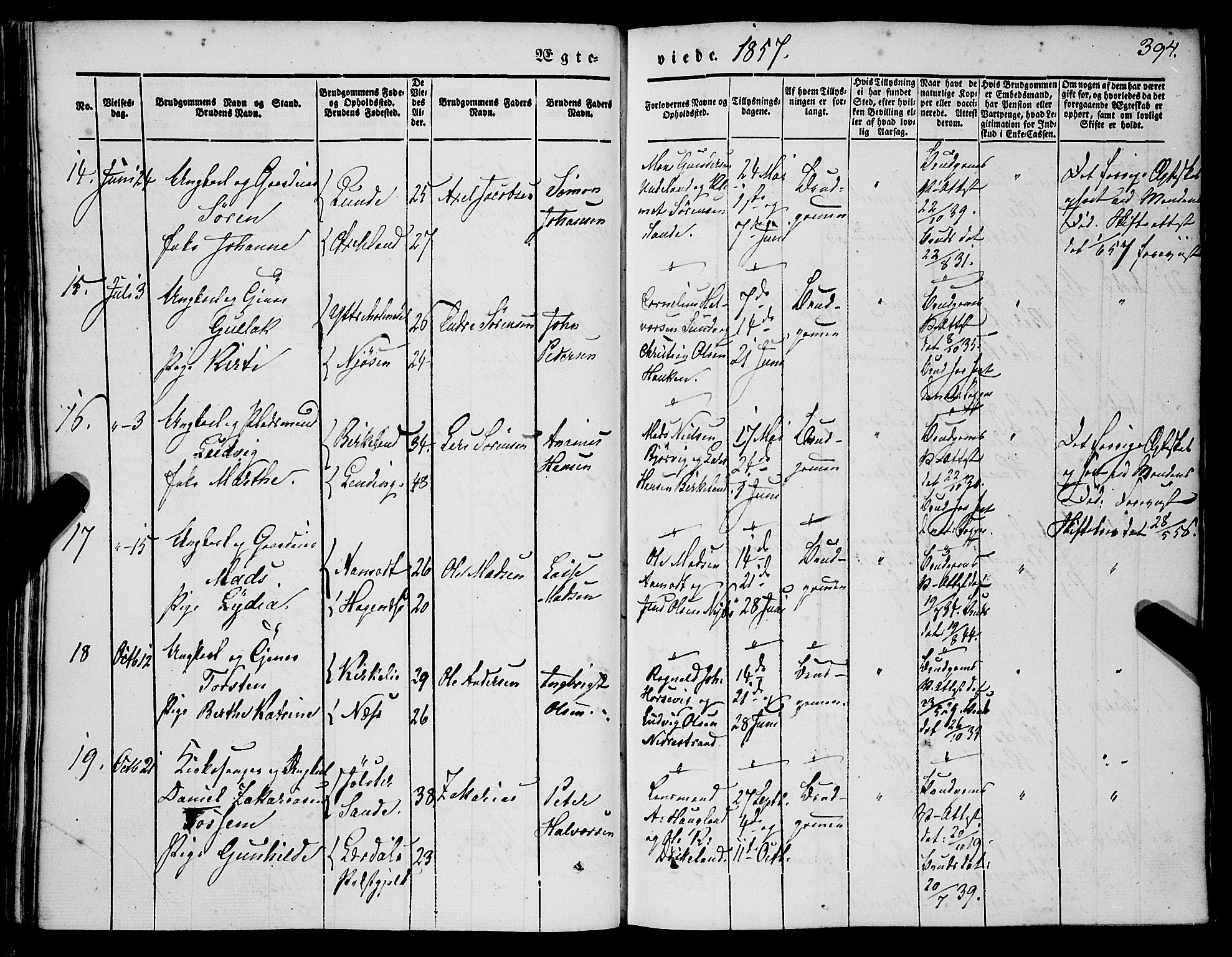 Gaular sokneprestembete, AV/SAB-A-80001/H/Haa: Parish register (official) no. A 4II, 1841-1859, p. 394