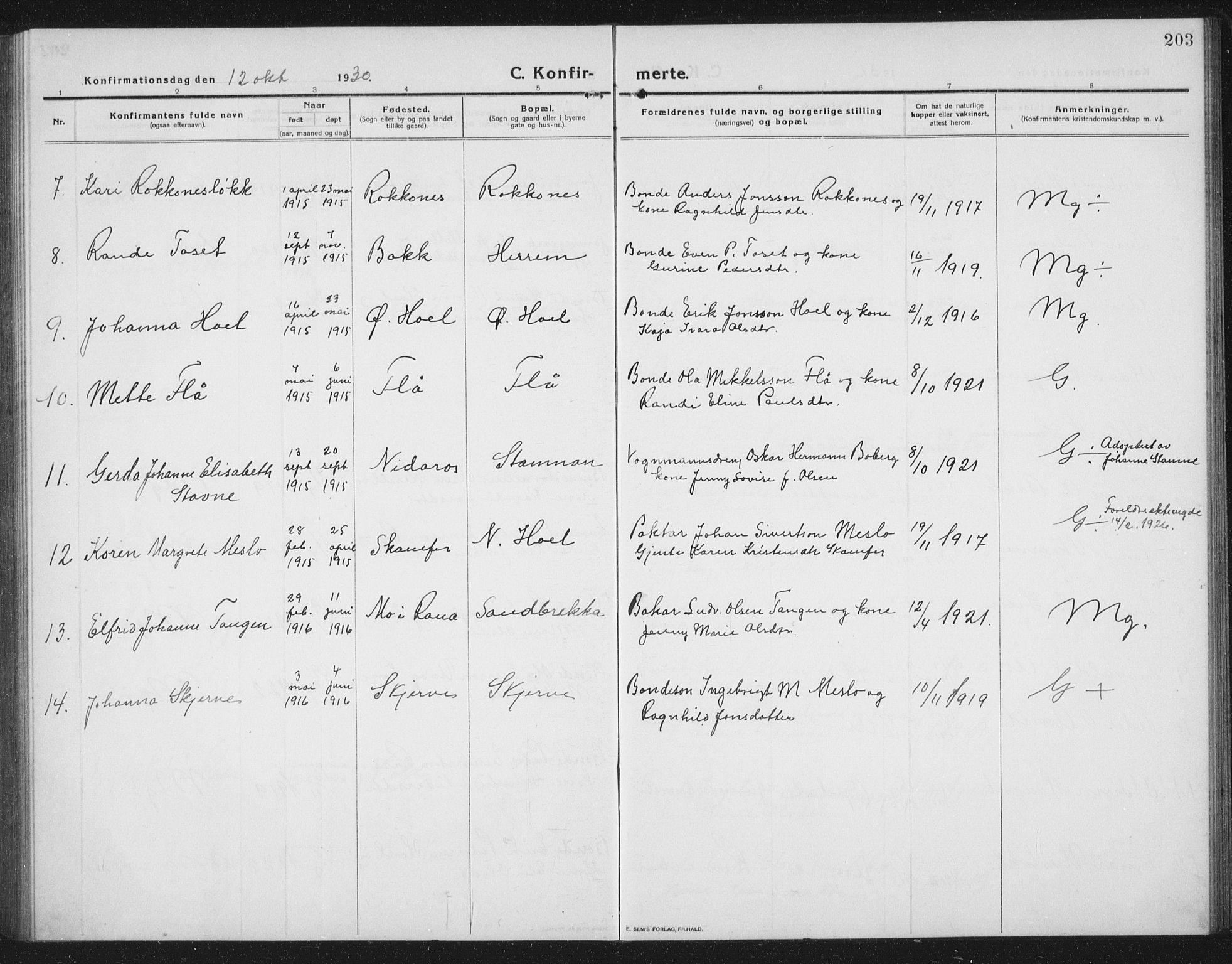 Ministerialprotokoller, klokkerbøker og fødselsregistre - Sør-Trøndelag, SAT/A-1456/674/L0877: Parish register (copy) no. 674C04, 1913-1940, p. 203
