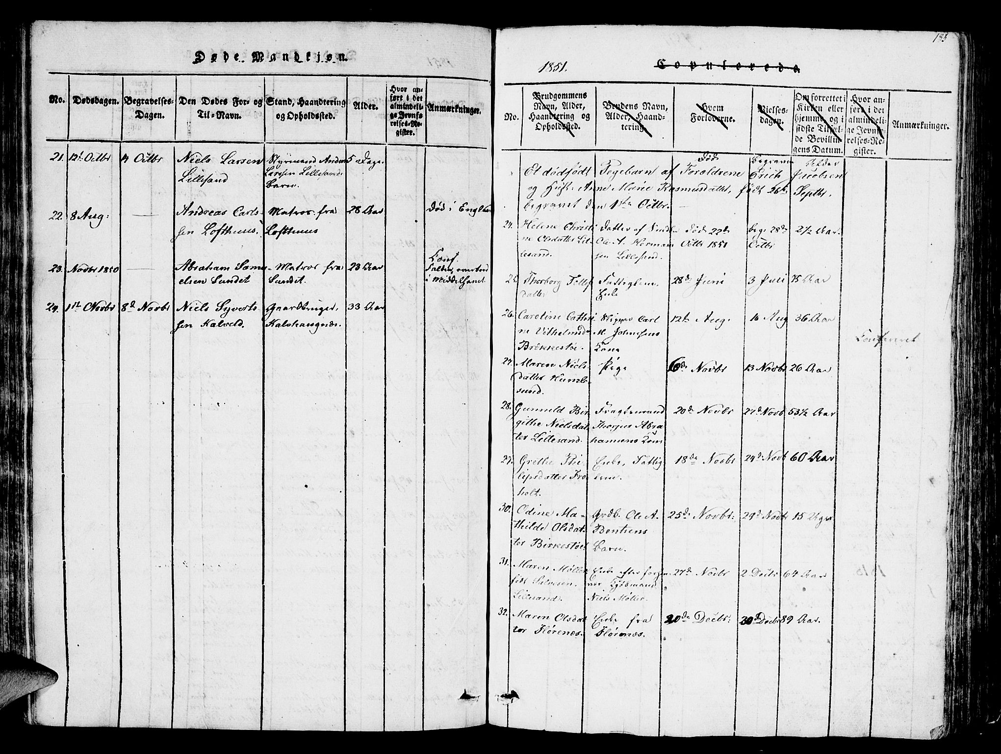 Vestre Moland sokneprestkontor, AV/SAK-1111-0046/F/Fb/Fbb/L0001: Parish register (copy) no. B 1, 1816-1851, p. 185