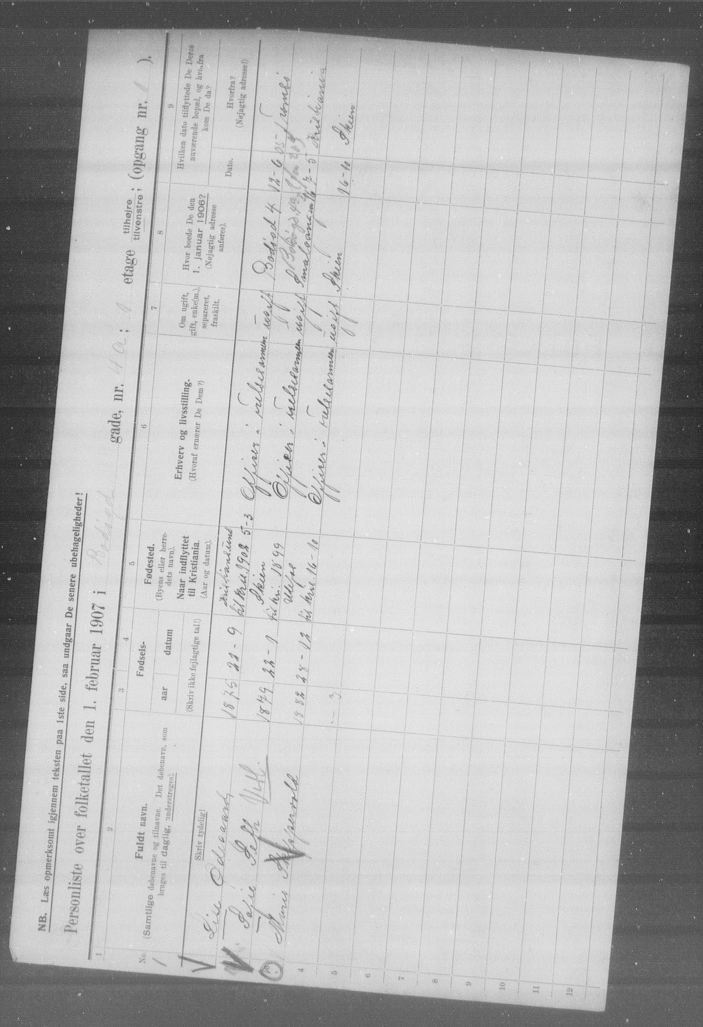 OBA, Municipal Census 1907 for Kristiania, 1907, p. 3518