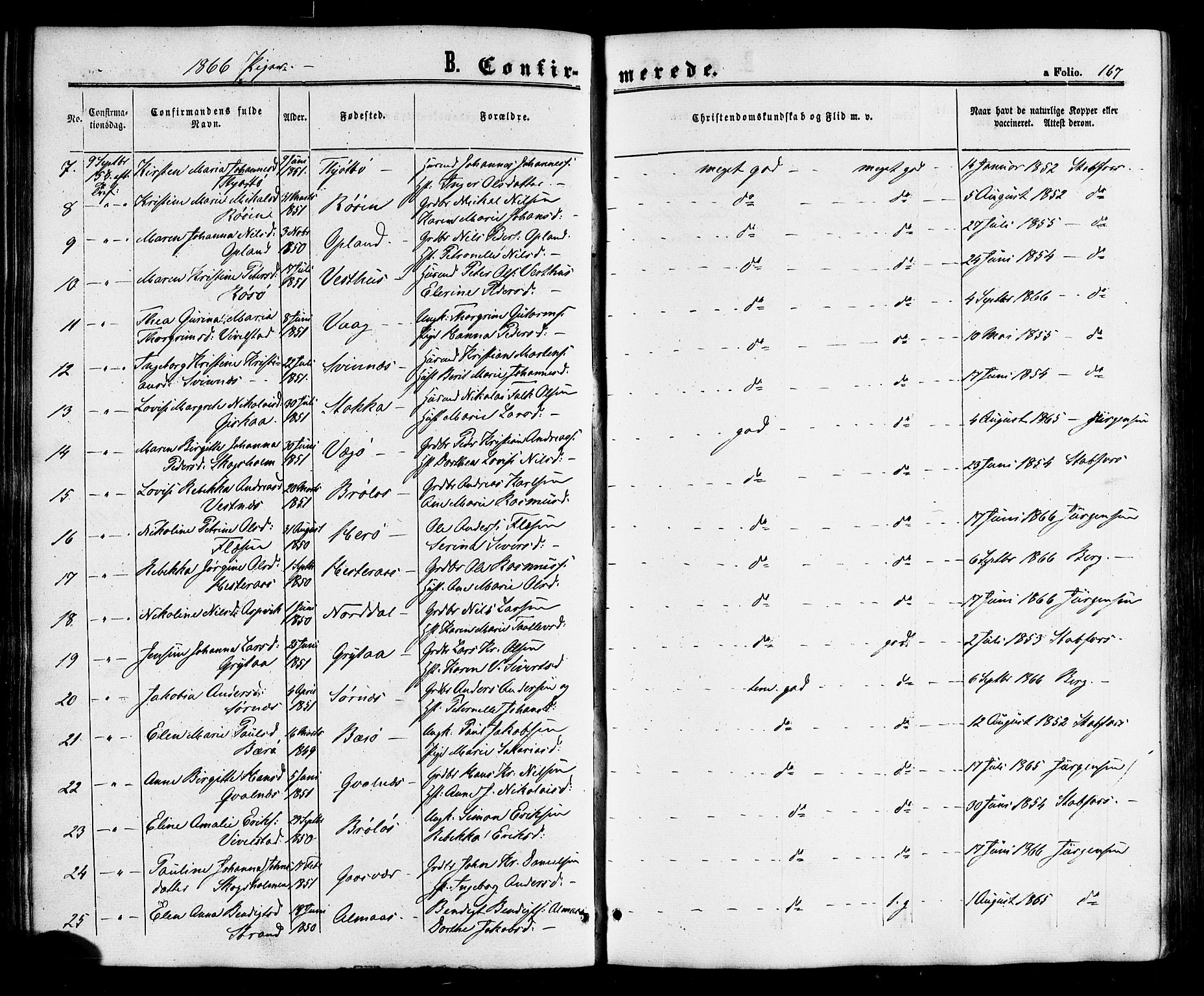Ministerialprotokoller, klokkerbøker og fødselsregistre - Nordland, SAT/A-1459/817/L0262: Parish register (official) no. 817A03/ 1, 1862-1877, p. 167