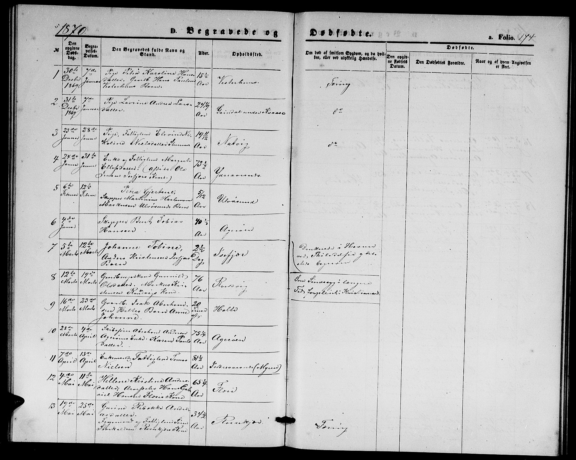 Høvåg sokneprestkontor, SAK/1111-0025/F/Fb/L0003: Parish register (copy) no. B 3, 1870-1882, p. 174