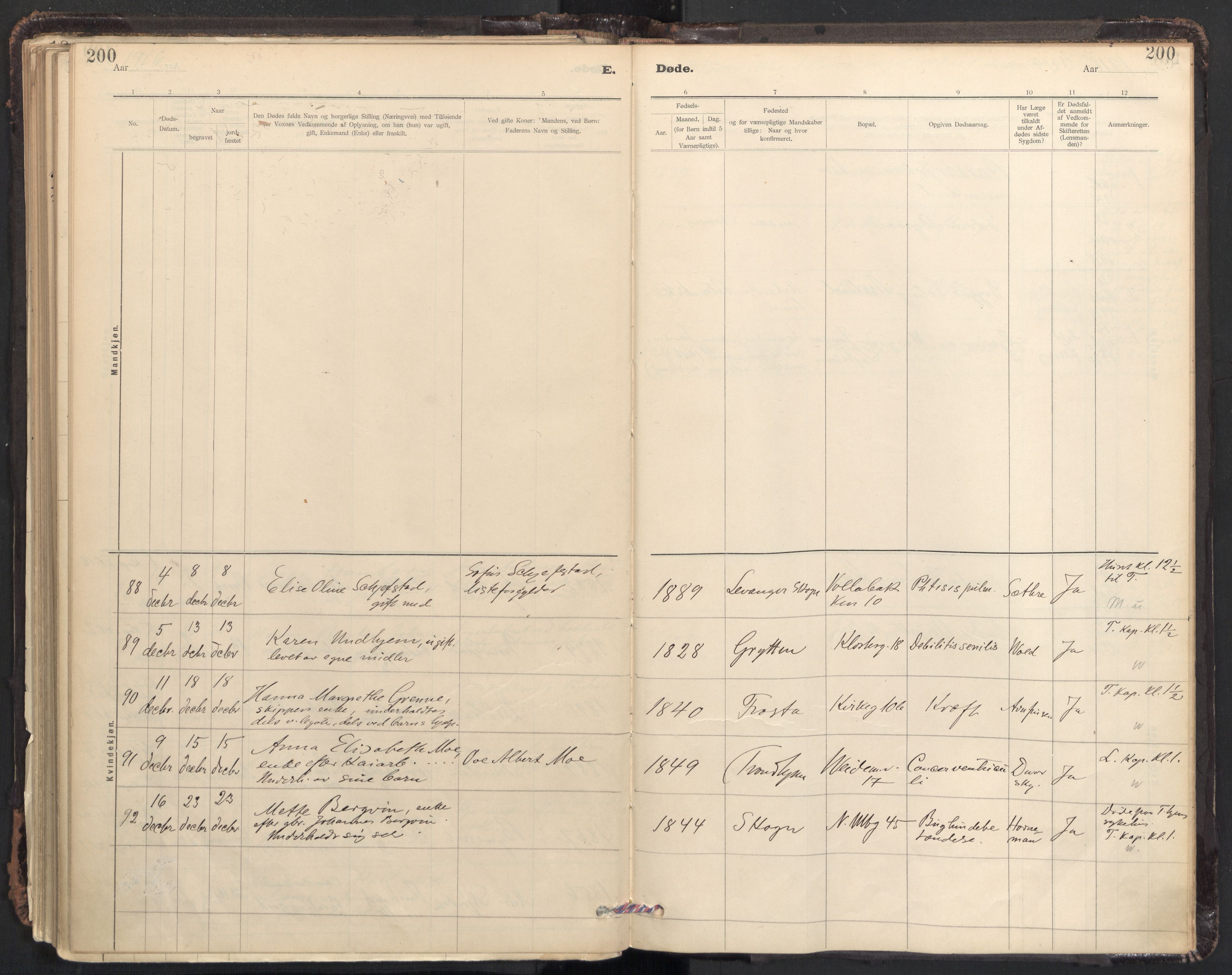 Ministerialprotokoller, klokkerbøker og fødselsregistre - Sør-Trøndelag, SAT/A-1456/604/L0204: Parish register (official) no. 604A24, 1911-1920, p. 200