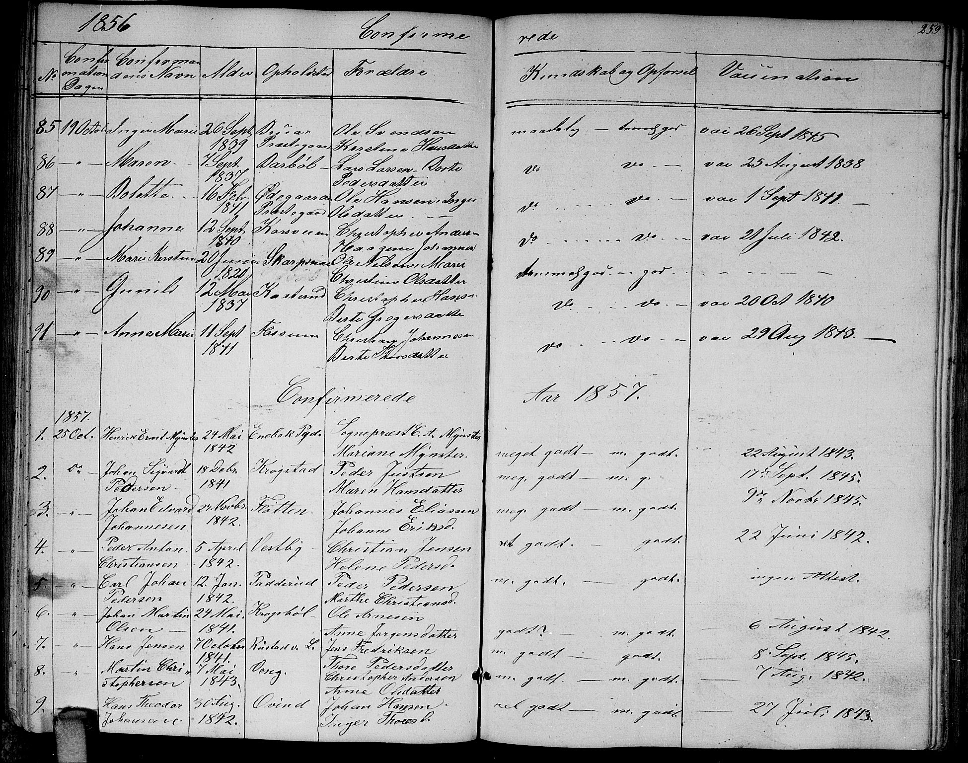 Enebakk prestekontor Kirkebøker, AV/SAO-A-10171c/G/Ga/L0004: Parish register (copy) no. I 4, 1850-1866, p. 259