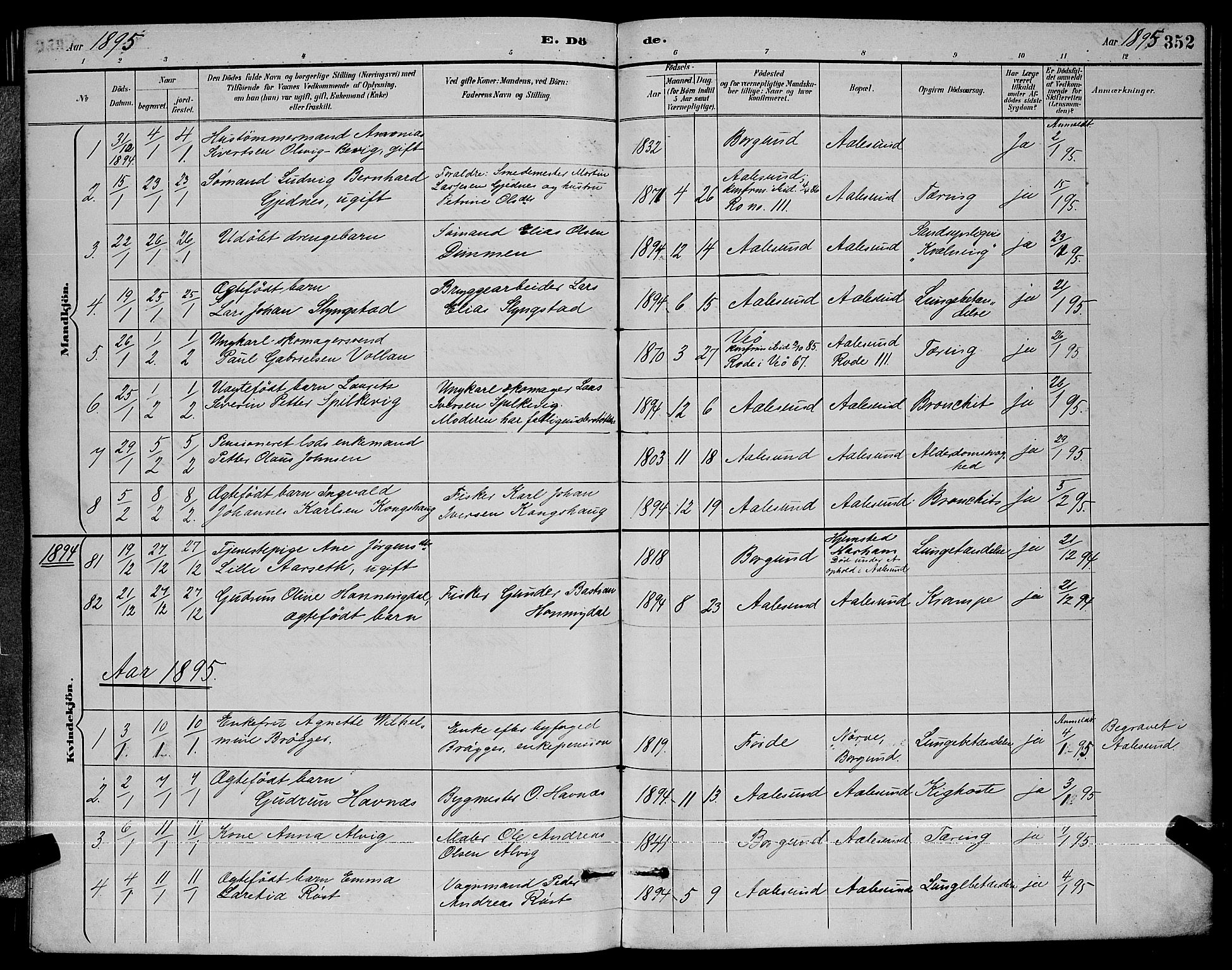 Ministerialprotokoller, klokkerbøker og fødselsregistre - Møre og Romsdal, AV/SAT-A-1454/529/L0467: Parish register (copy) no. 529C04, 1889-1897, p. 352