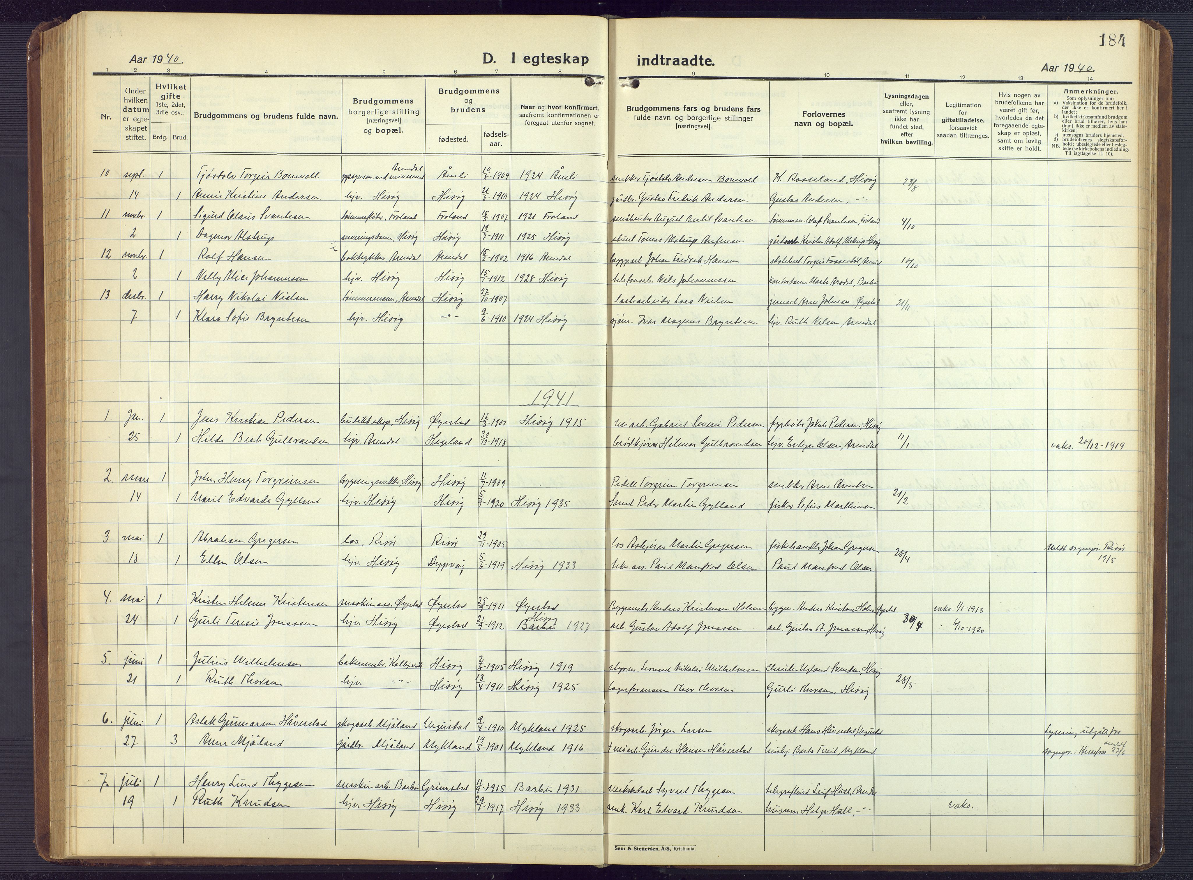 Hisøy sokneprestkontor, AV/SAK-1111-0020/F/Fb/L0005: Parish register (copy) no. B 5, 1924-1946, p. 184