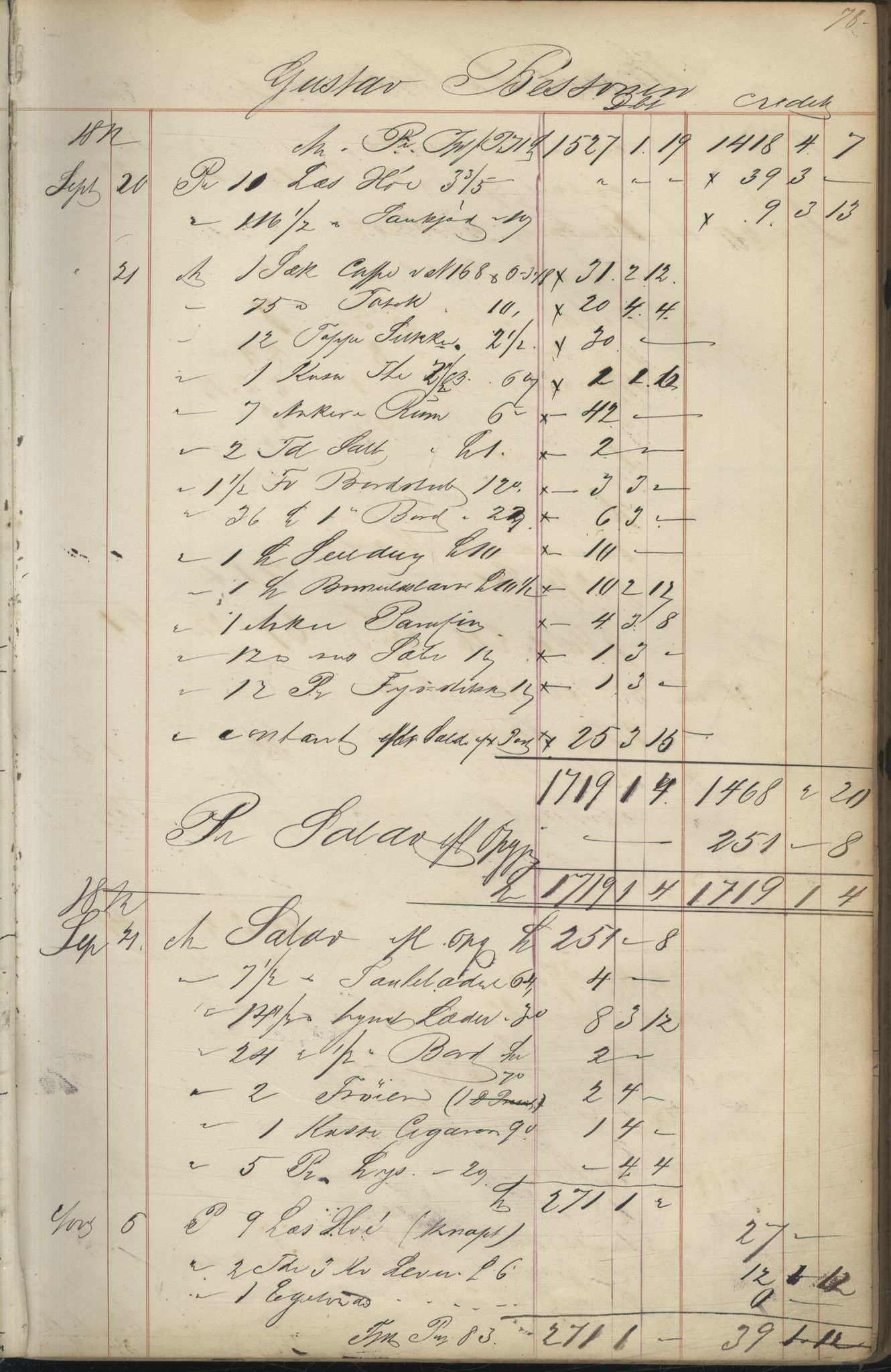 Brodtkorb handel A/S, VAMU/A-0001/F/Fc/L0001/0001: Konto for kvener og nordmenn på Kolahalvøya  / Conto for Kvæner og Nordmænd paa Russefinmarken No 1, 1868-1894, p. 78