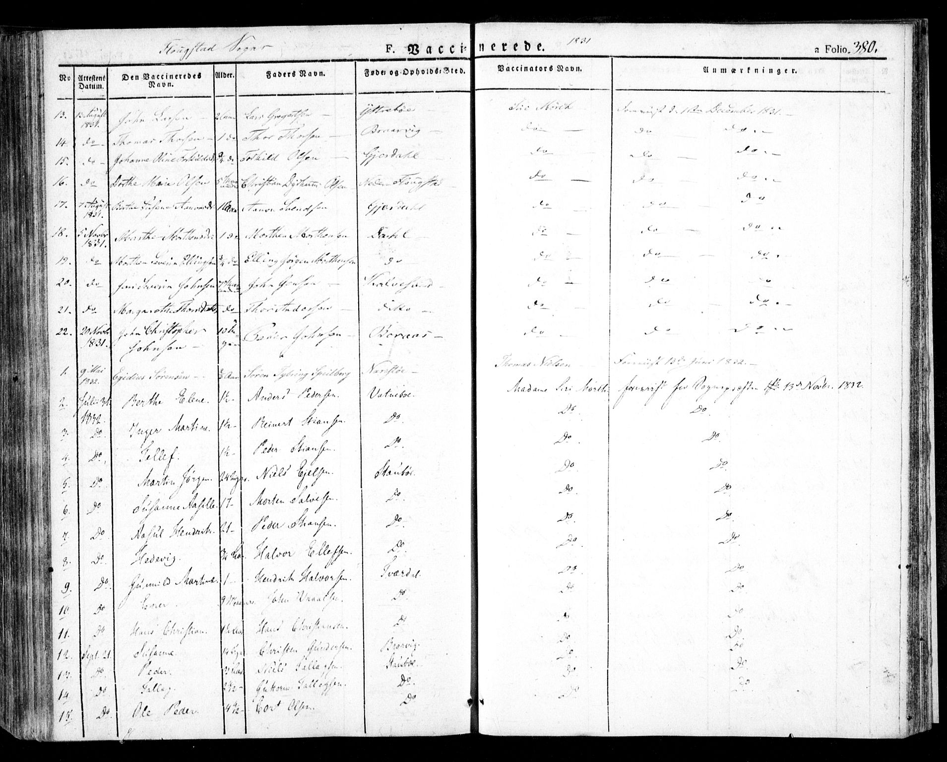 Dypvåg sokneprestkontor, AV/SAK-1111-0007/F/Fa/Faa/L0004: Parish register (official) no. A 4, 1824-1840, p. 380