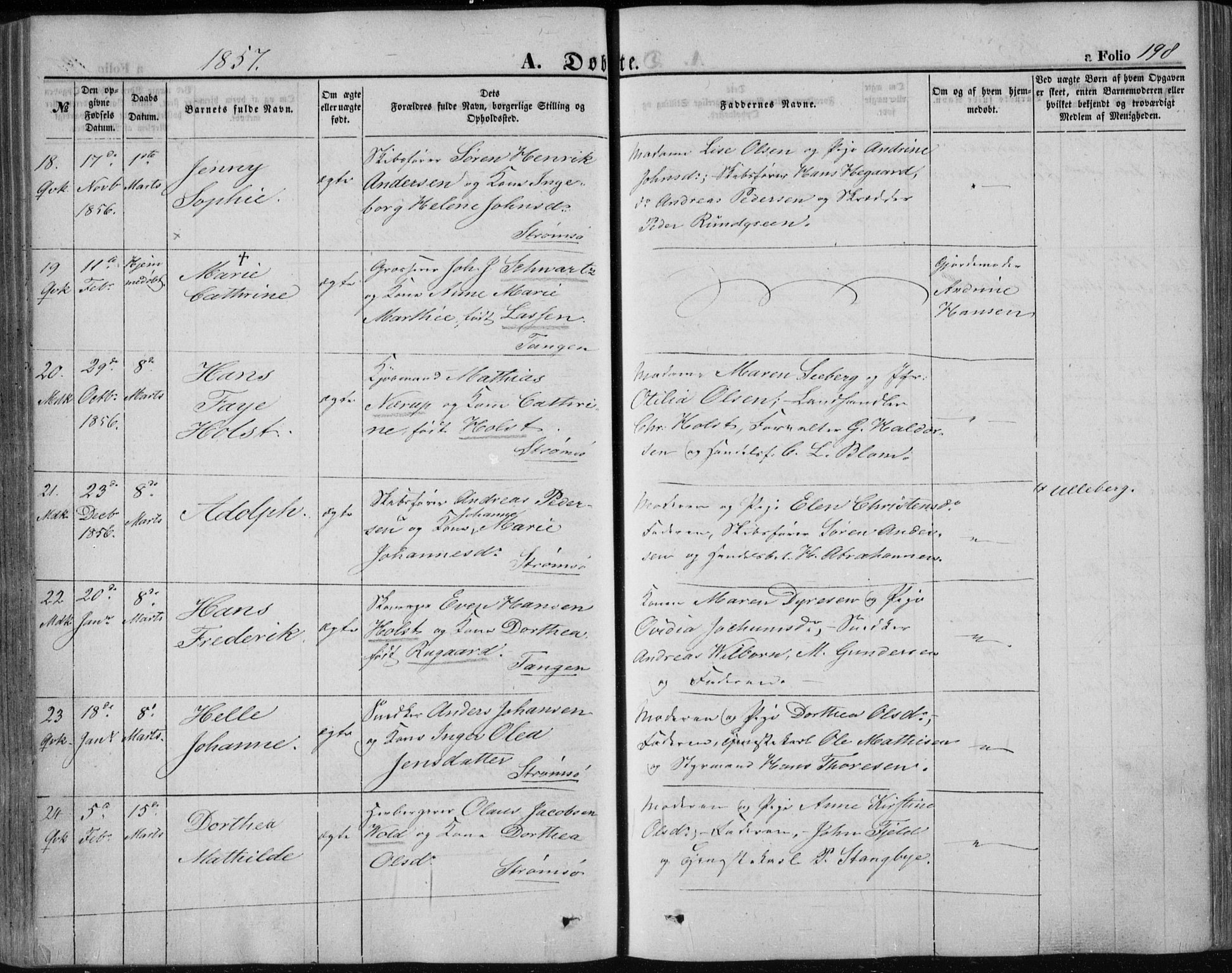 Strømsø kirkebøker, AV/SAKO-A-246/F/Fa/L0014: Parish register (official) no. I 14, 1848-1858, p. 198