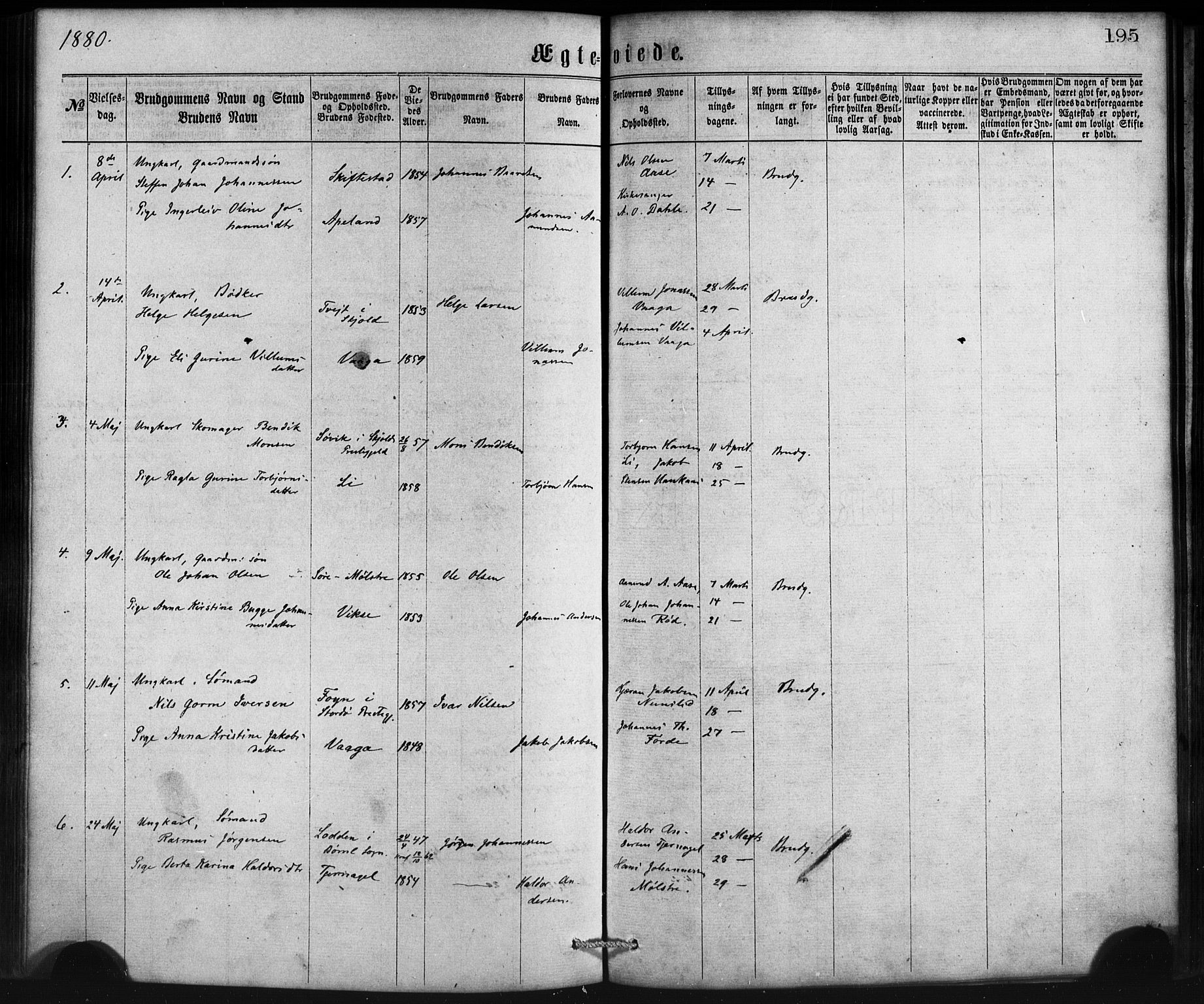 Sveio Sokneprestembete, AV/SAB-A-78501/H/Haa: Parish register (official) no. B 1, 1870-1883, p. 195