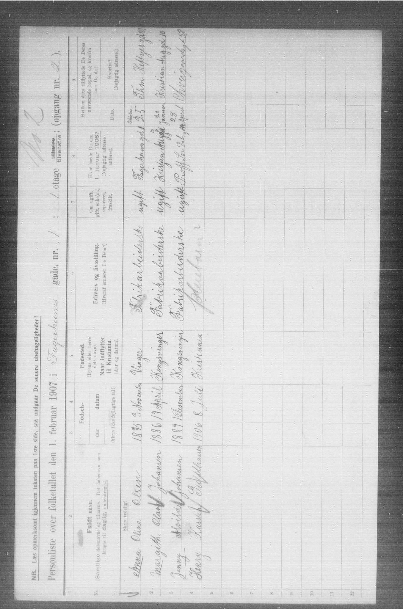 OBA, Municipal Census 1907 for Kristiania, 1907, p. 11657