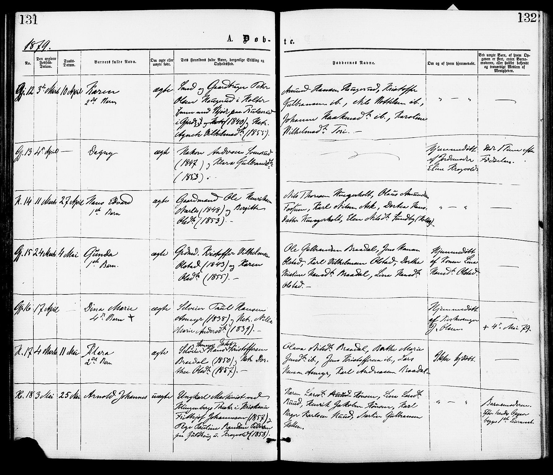 Gjerdrum prestekontor Kirkebøker, AV/SAO-A-10412b/F/Fa/L0008: Parish register (official) no. I 8, 1867-1880, p. 131-132