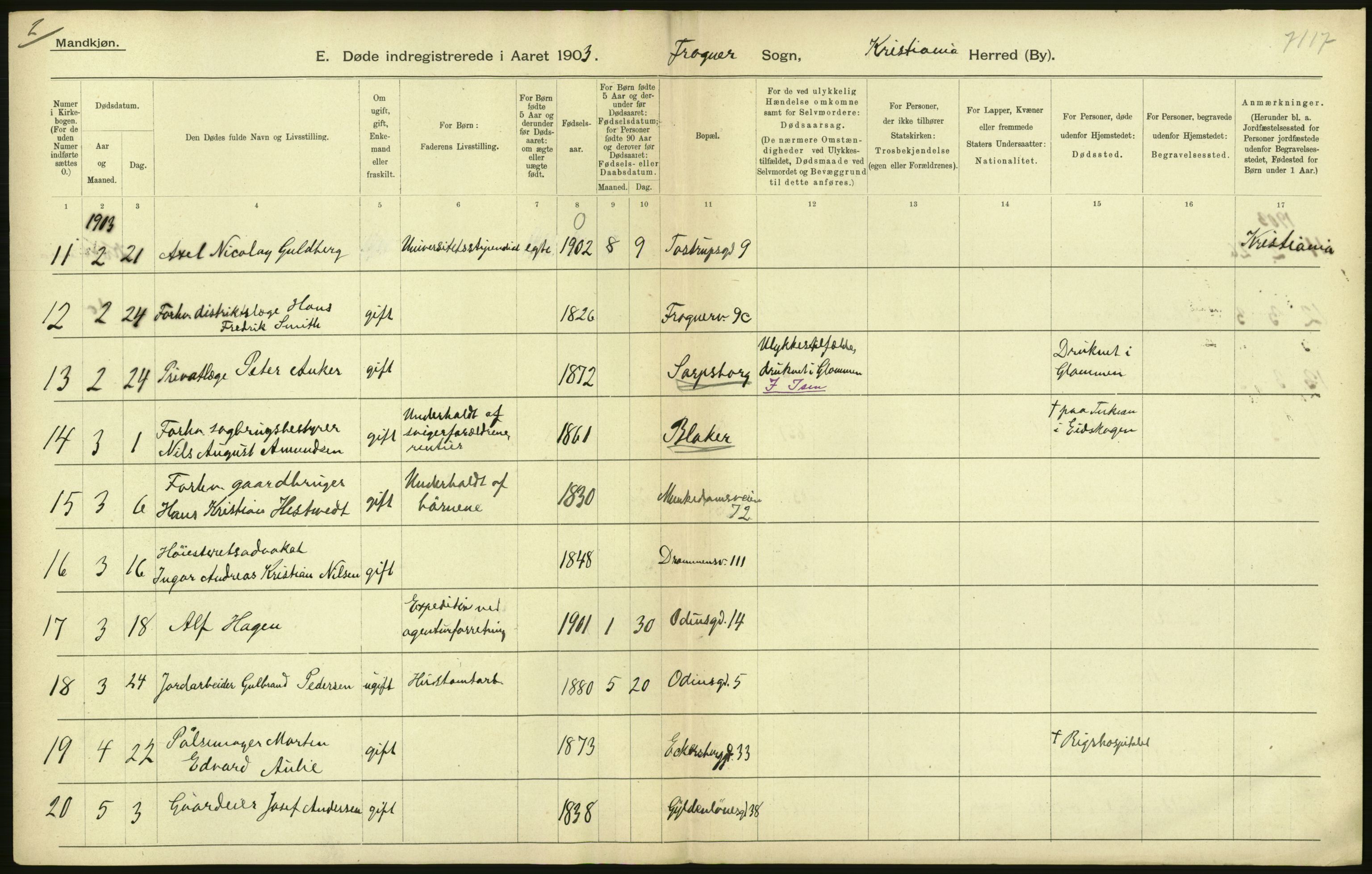 Statistisk sentralbyrå, Sosiodemografiske emner, Befolkning, AV/RA-S-2228/D/Df/Dfa/Dfaa/L0004: Kristiania: Gifte, døde, 1903, p. 208