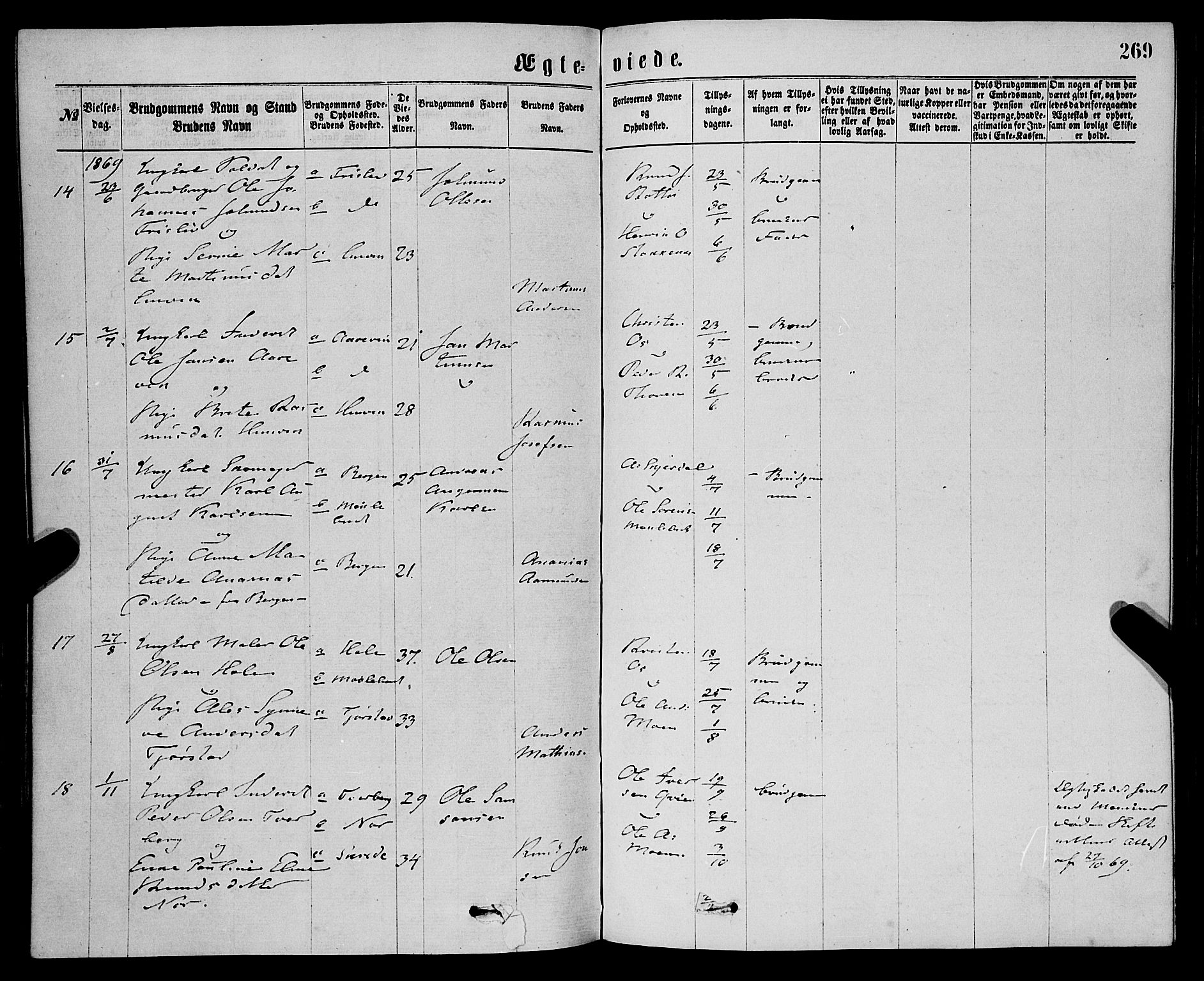 Eid sokneprestembete, AV/SAB-A-82301/H/Haa/Haaa/L0010: Parish register (official) no. A 10, 1867-1878, p. 269