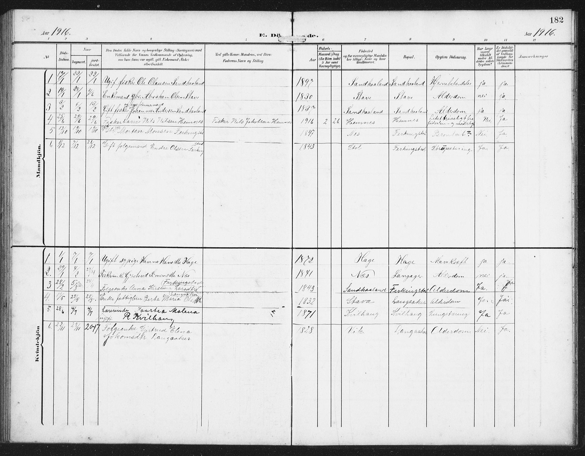 Skudenes sokneprestkontor, SAST/A -101849/H/Ha/Hab/L0011: Parish register (copy) no. B 11, 1909-1943, p. 182