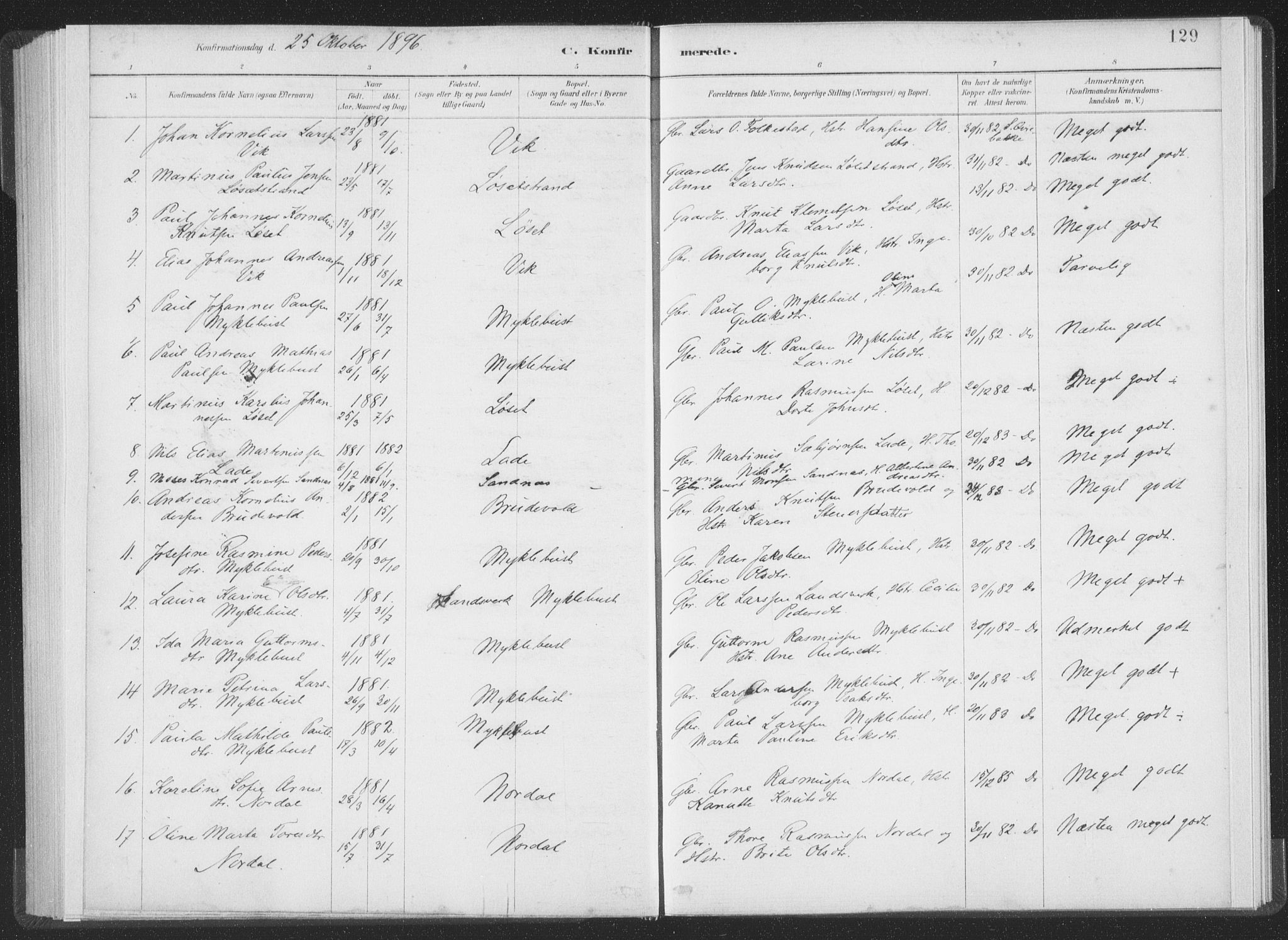 Ministerialprotokoller, klokkerbøker og fødselsregistre - Møre og Romsdal, AV/SAT-A-1454/502/L0025: Parish register (official) no. 502A03, 1885-1909, p. 129