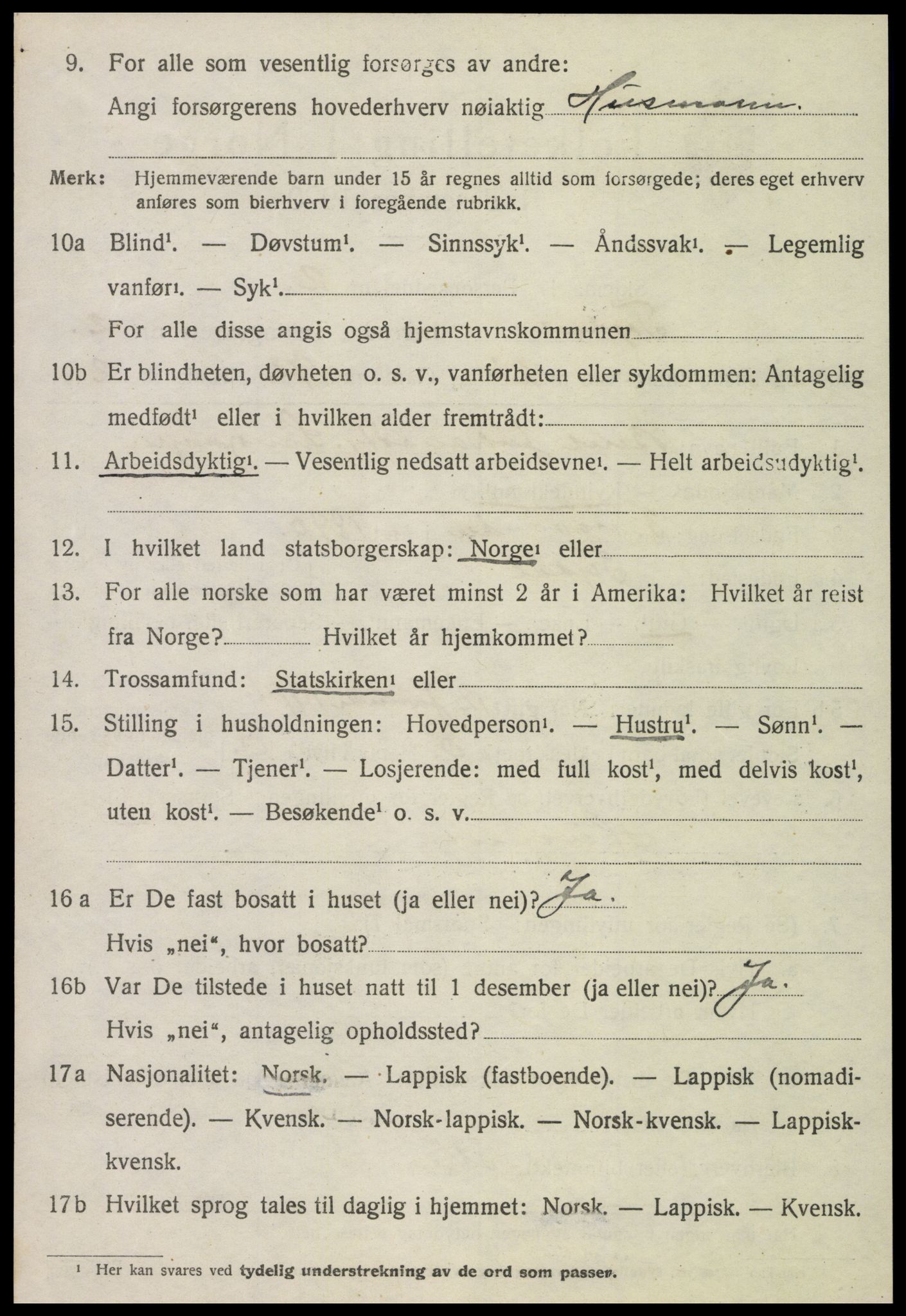 SAT, 1920 census for Tydal, 1920, p. 872