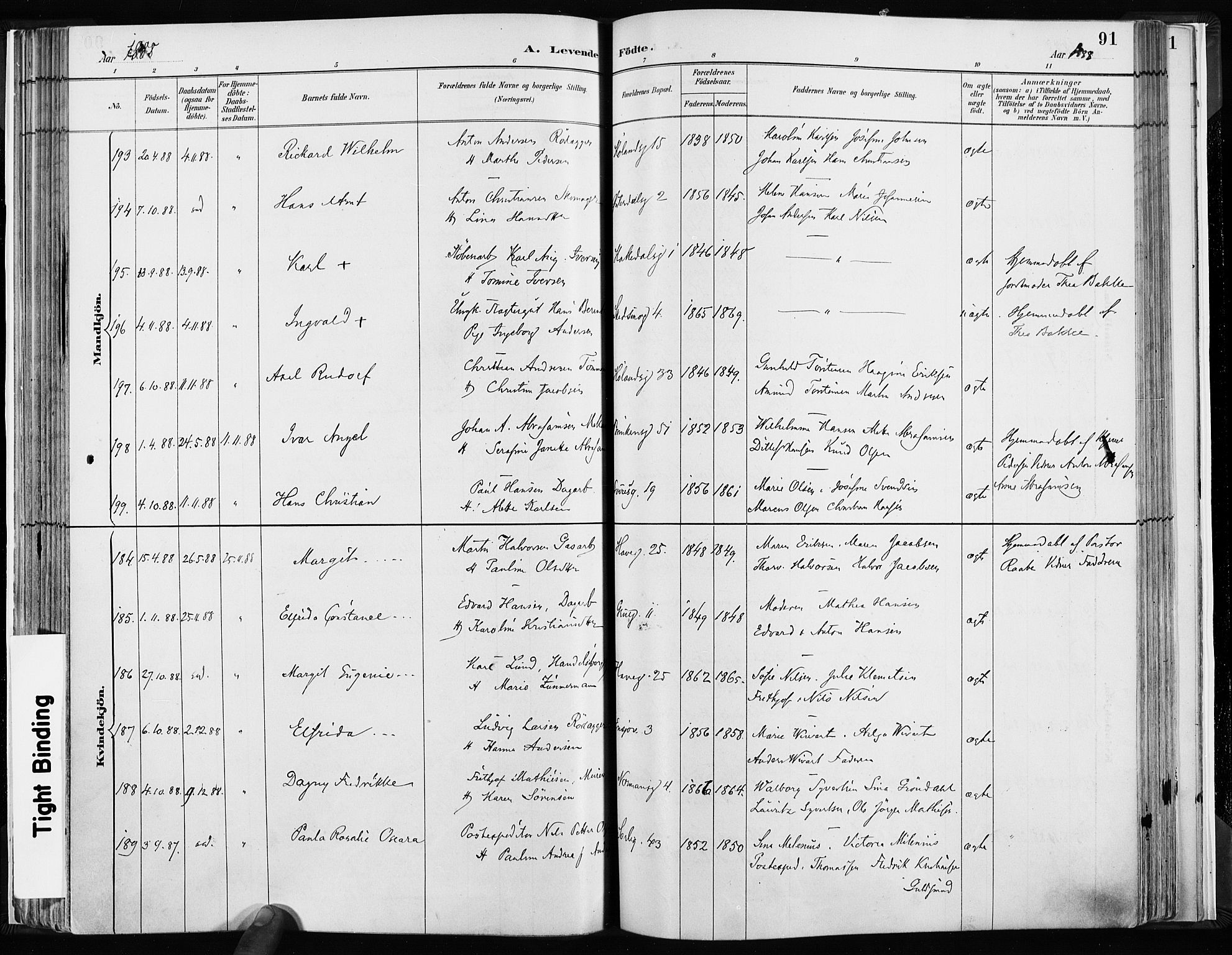 Kampen prestekontor Kirkebøker, AV/SAO-A-10853/F/Fa/L0003: Parish register (official) no. I 3, 1886-1892, p. 91