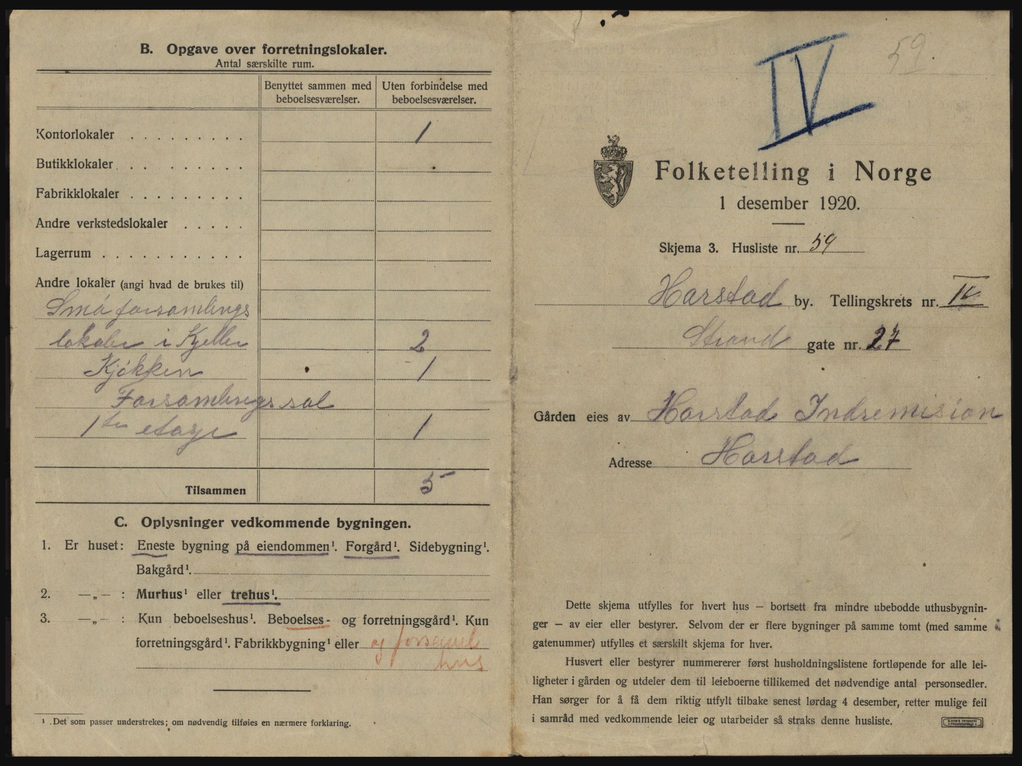 SATØ, 1920 census for Harstad, 1920, p. 509