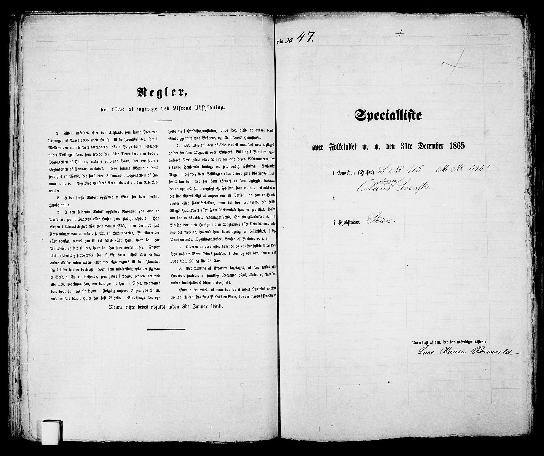 RA, 1865 census for Skien, 1865, p. 105