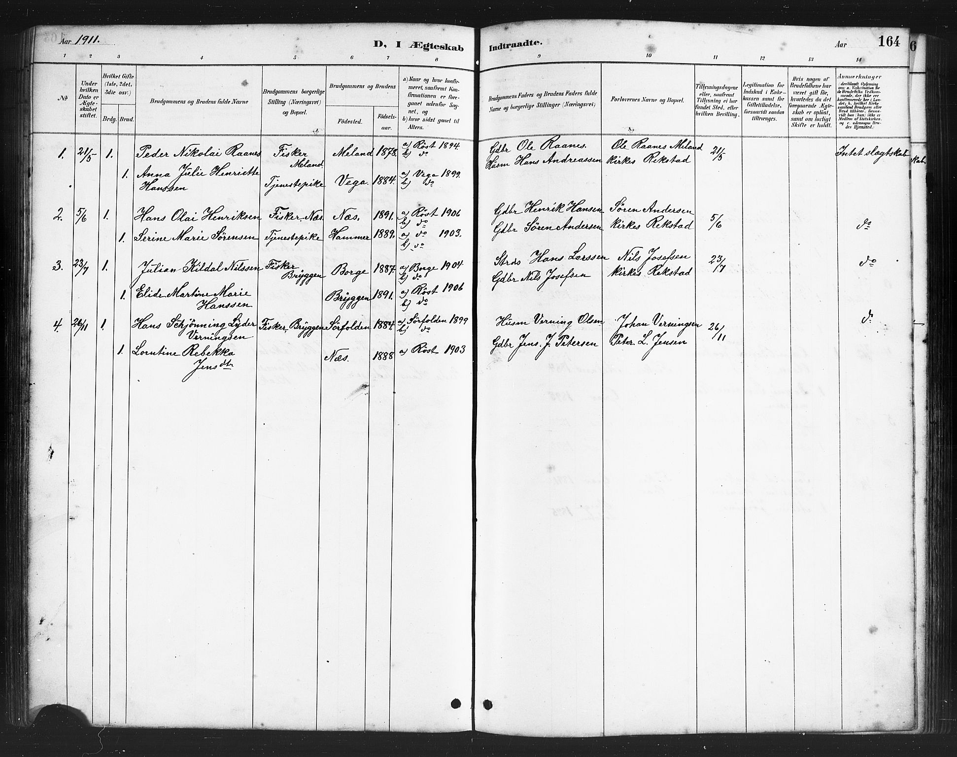 Ministerialprotokoller, klokkerbøker og fødselsregistre - Nordland, AV/SAT-A-1459/808/L0131: Parish register (copy) no. 808C02, 1879-1919, p. 164