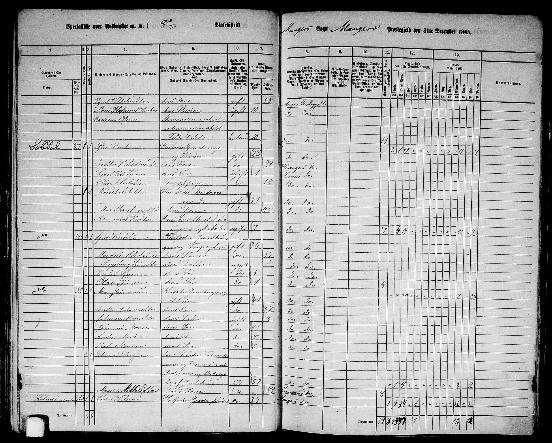 RA, 1865 census for Manger, 1865, p. 76