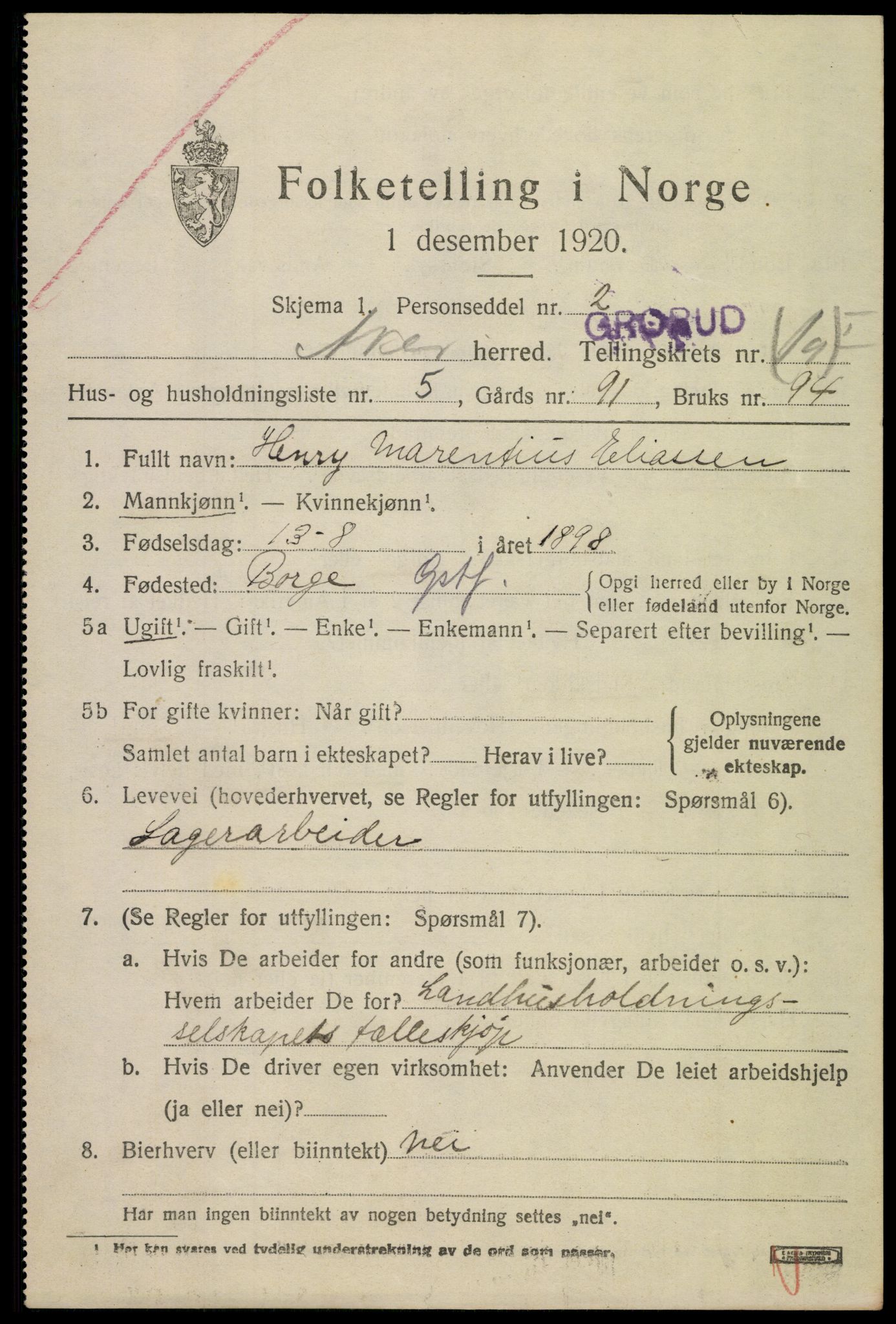 SAO, 1920 census for Aker, 1920, p. 115480