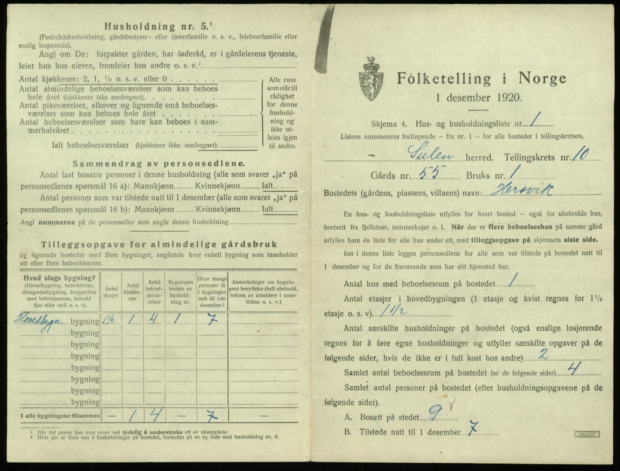 SAB, 1920 census for Solund, 1920, p. 502