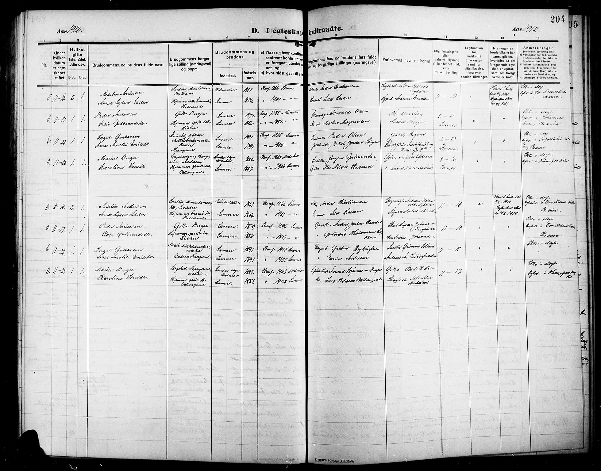 Lunner prestekontor, SAH/PREST-118/H/Ha/Hab/L0001: Parish register (copy) no. 1, 1909-1922, p. 204
