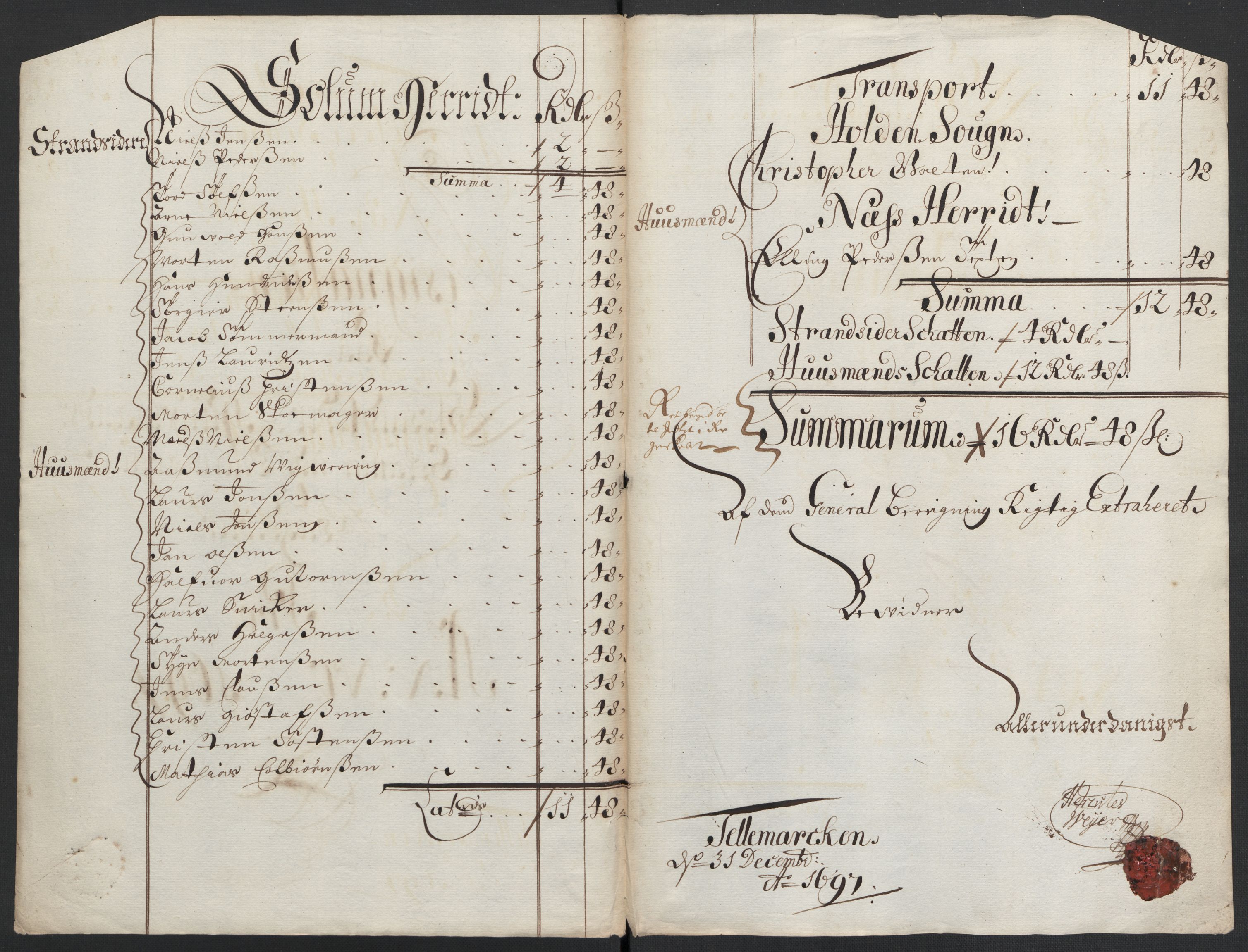 Rentekammeret inntil 1814, Reviderte regnskaper, Fogderegnskap, RA/EA-4092/R36/L2097: Fogderegnskap Øvre og Nedre Telemark og Bamble, 1697, p. 4