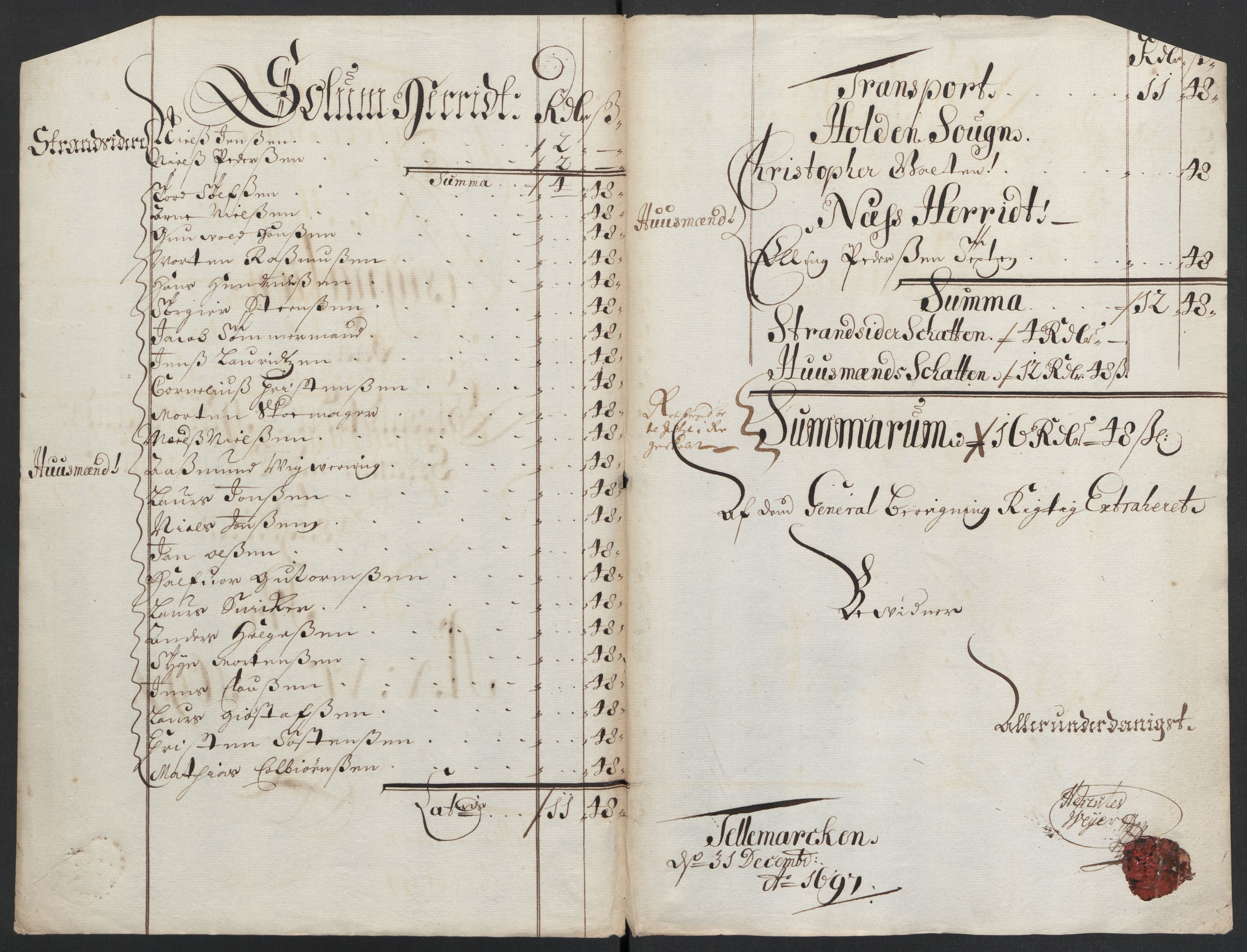 Rentekammeret inntil 1814, Reviderte regnskaper, Fogderegnskap, AV/RA-EA-4092/R36/L2097: Fogderegnskap Øvre og Nedre Telemark og Bamble, 1697, p. 4