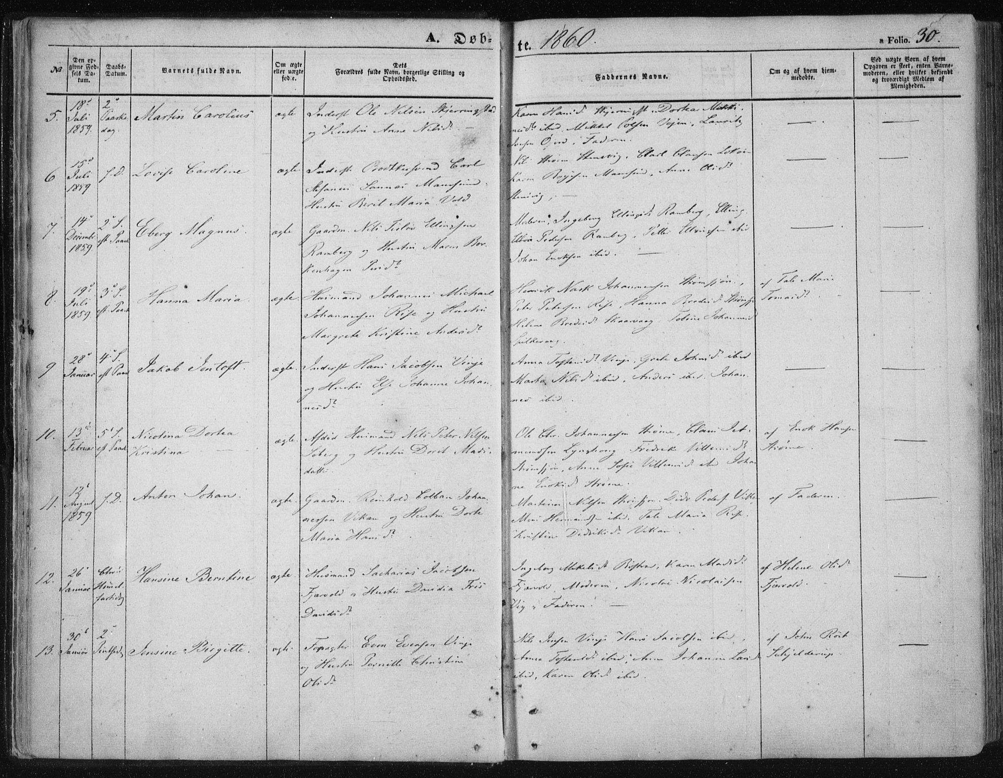 Ministerialprotokoller, klokkerbøker og fødselsregistre - Nordland, SAT/A-1459/891/L1300: Parish register (official) no. 891A05, 1856-1870, p. 30