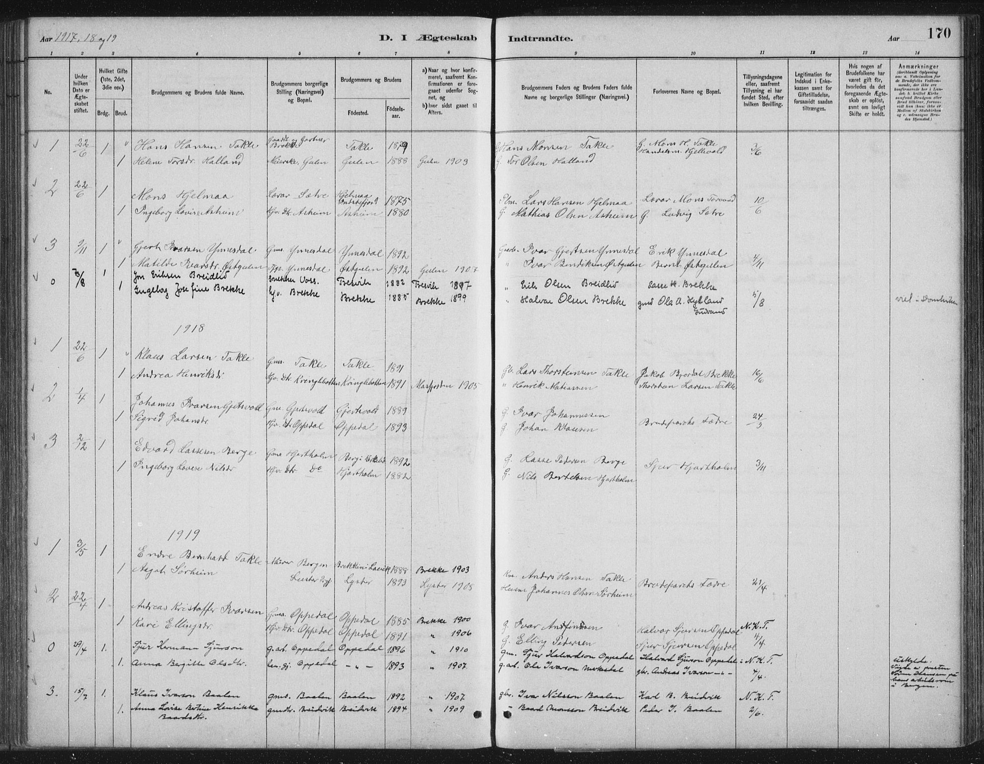 Gulen sokneprestembete, SAB/A-80201/H/Hab/Habc/L0002: Parish register (copy) no. C 2, 1880-1938, p. 170