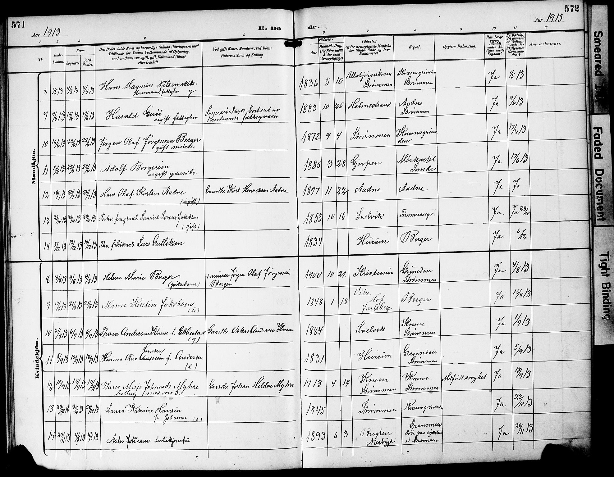 Strømm kirkebøker, AV/SAKO-A-322/G/Ga/L0004: Parish register (copy) no. I 4, 1897-1927, p. 571-572