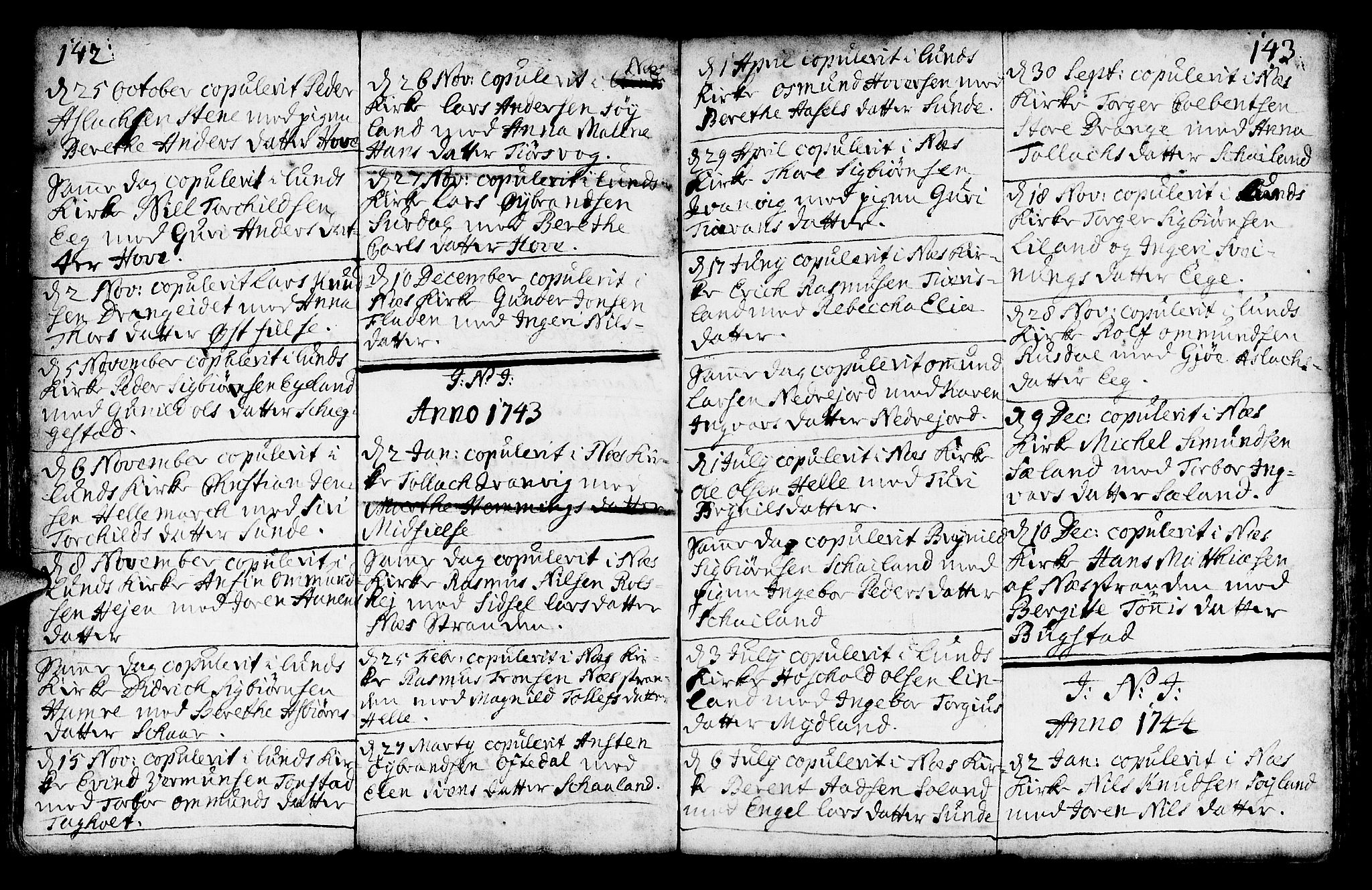 Lund sokneprestkontor, AV/SAST-A-101809/S06/L0002: Parish register (official) no. A 2, 1738-1760, p. 142-143