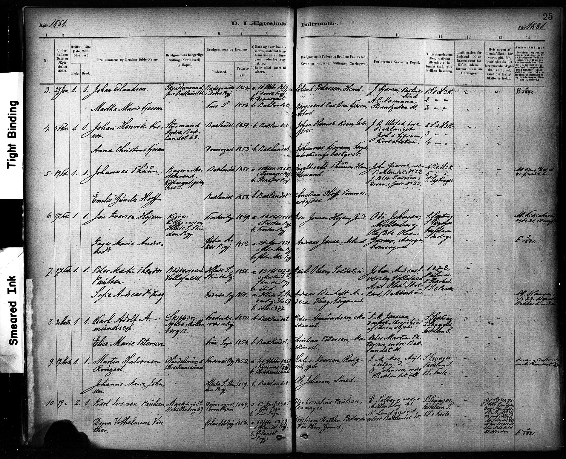 Ministerialprotokoller, klokkerbøker og fødselsregistre - Sør-Trøndelag, SAT/A-1456/604/L0189: Parish register (official) no. 604A10, 1878-1892, p. 25