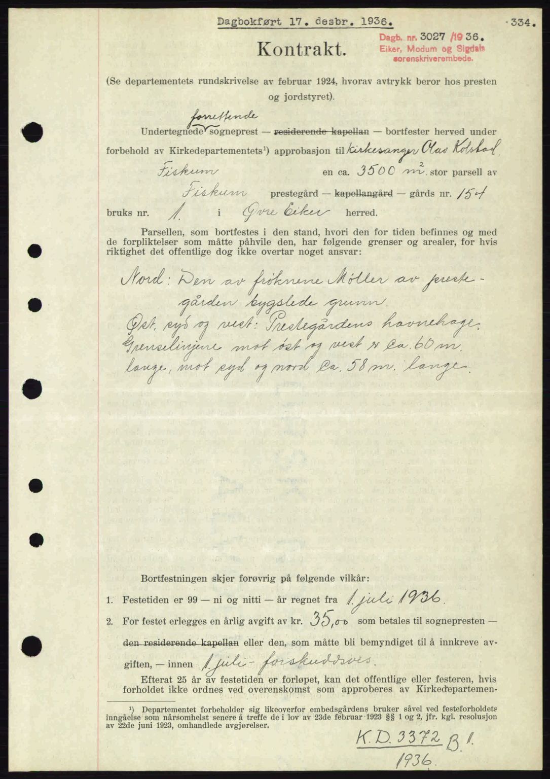 Eiker, Modum og Sigdal sorenskriveri, SAKO/A-123/G/Ga/Gab/L0034: Mortgage book no. A4, 1936-1937, Diary no: : 3027/1936