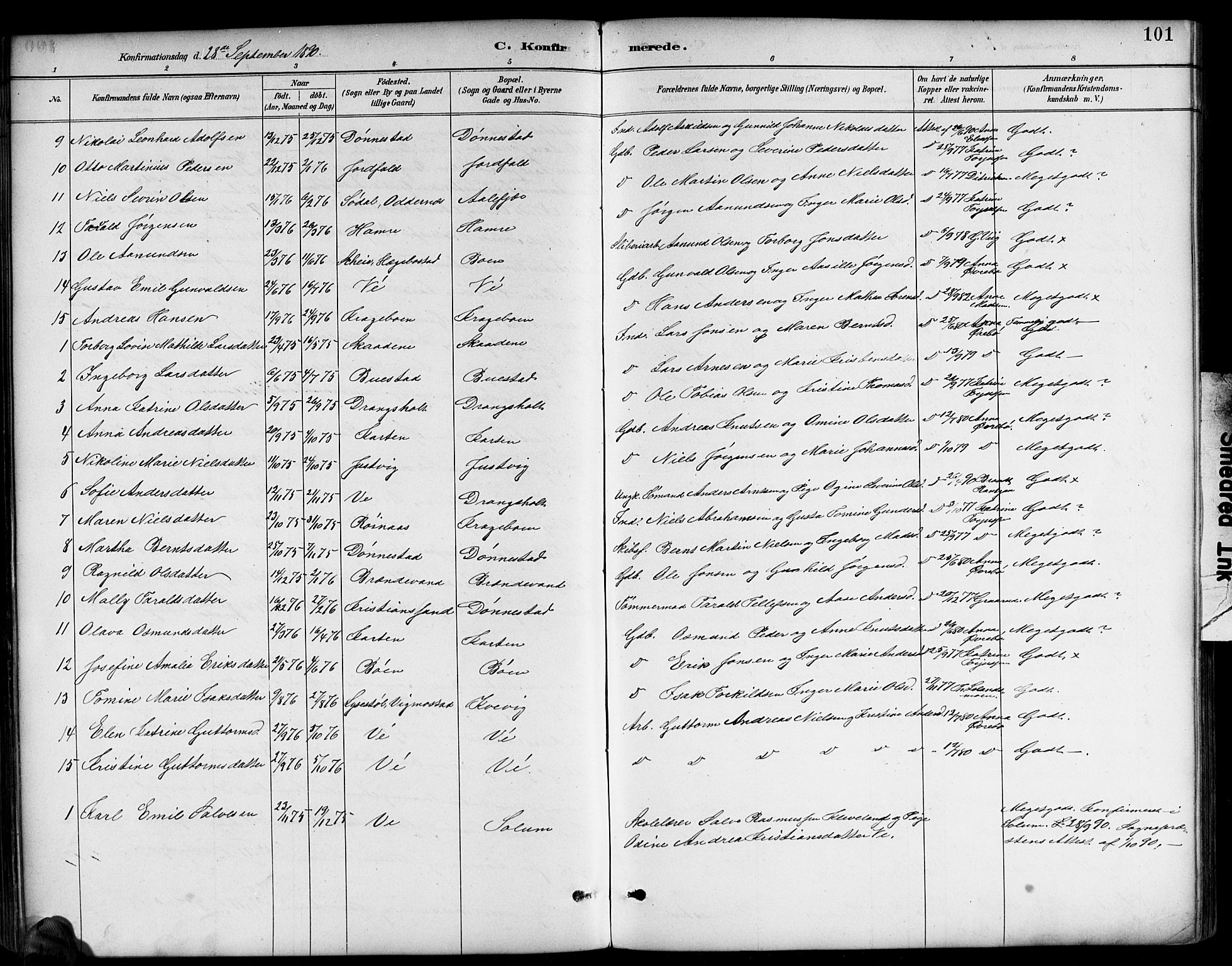 Tveit sokneprestkontor, SAK/1111-0043/F/Fb/L0004: Parish register (copy) no. B 4, 1887-1914, p. 101