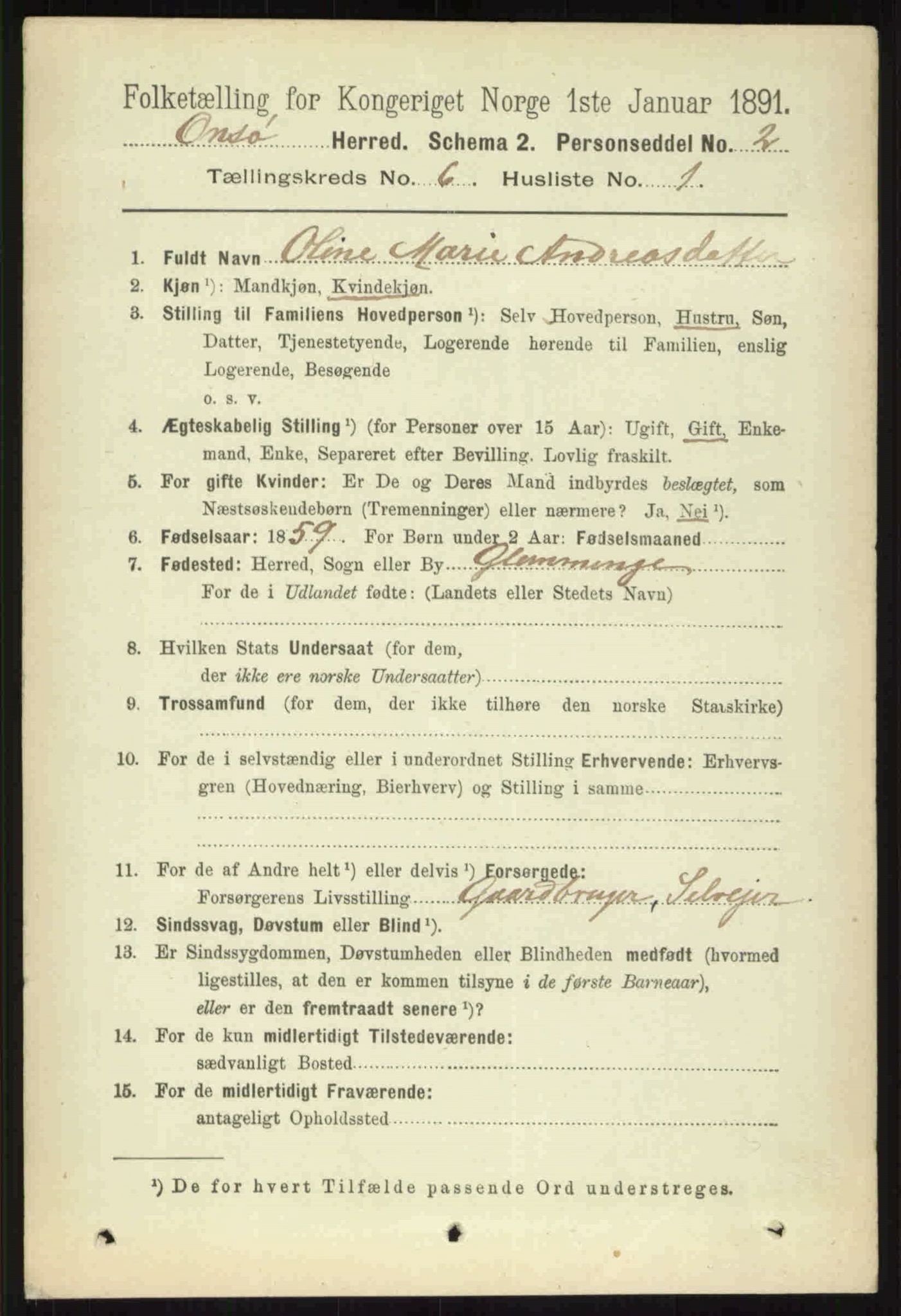 RA, 1891 census for 0134 Onsøy, 1891, p. 5063