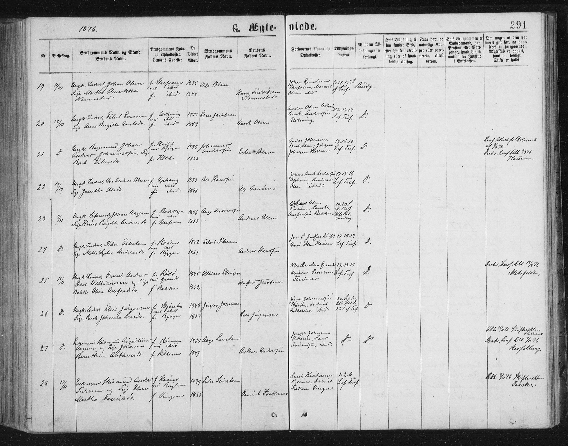 Ministerialprotokoller, klokkerbøker og fødselsregistre - Sør-Trøndelag, SAT/A-1456/659/L0745: Parish register (copy) no. 659C02, 1869-1892, p. 291
