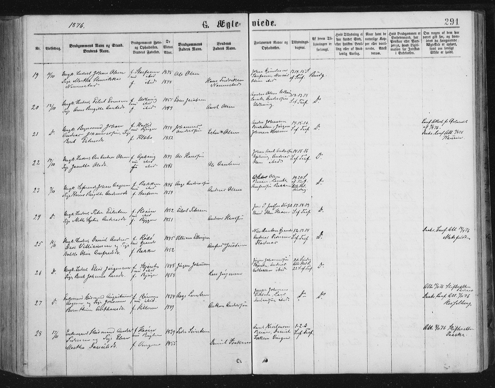 Ministerialprotokoller, klokkerbøker og fødselsregistre - Sør-Trøndelag, AV/SAT-A-1456/659/L0745: Parish register (copy) no. 659C02, 1869-1892, p. 291