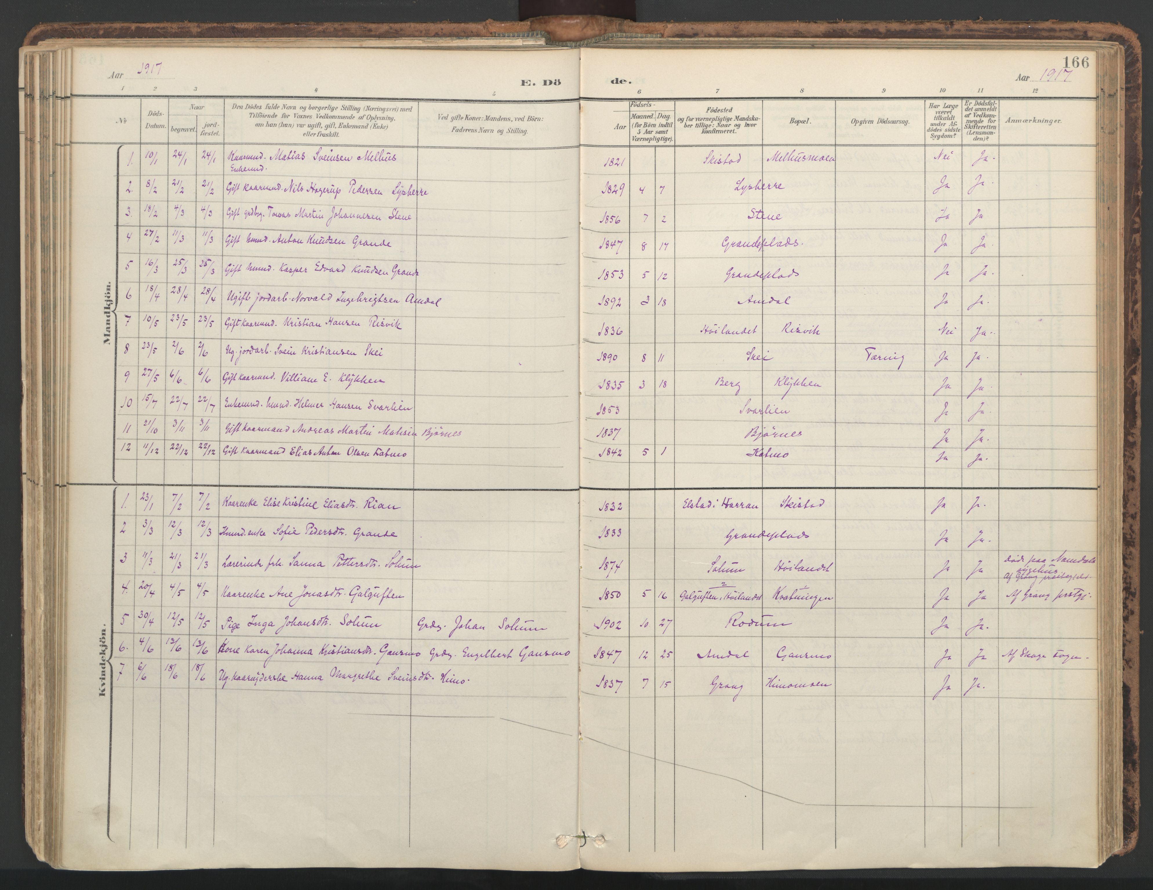 Ministerialprotokoller, klokkerbøker og fødselsregistre - Nord-Trøndelag, SAT/A-1458/764/L0556: Parish register (official) no. 764A11, 1897-1924, p. 166