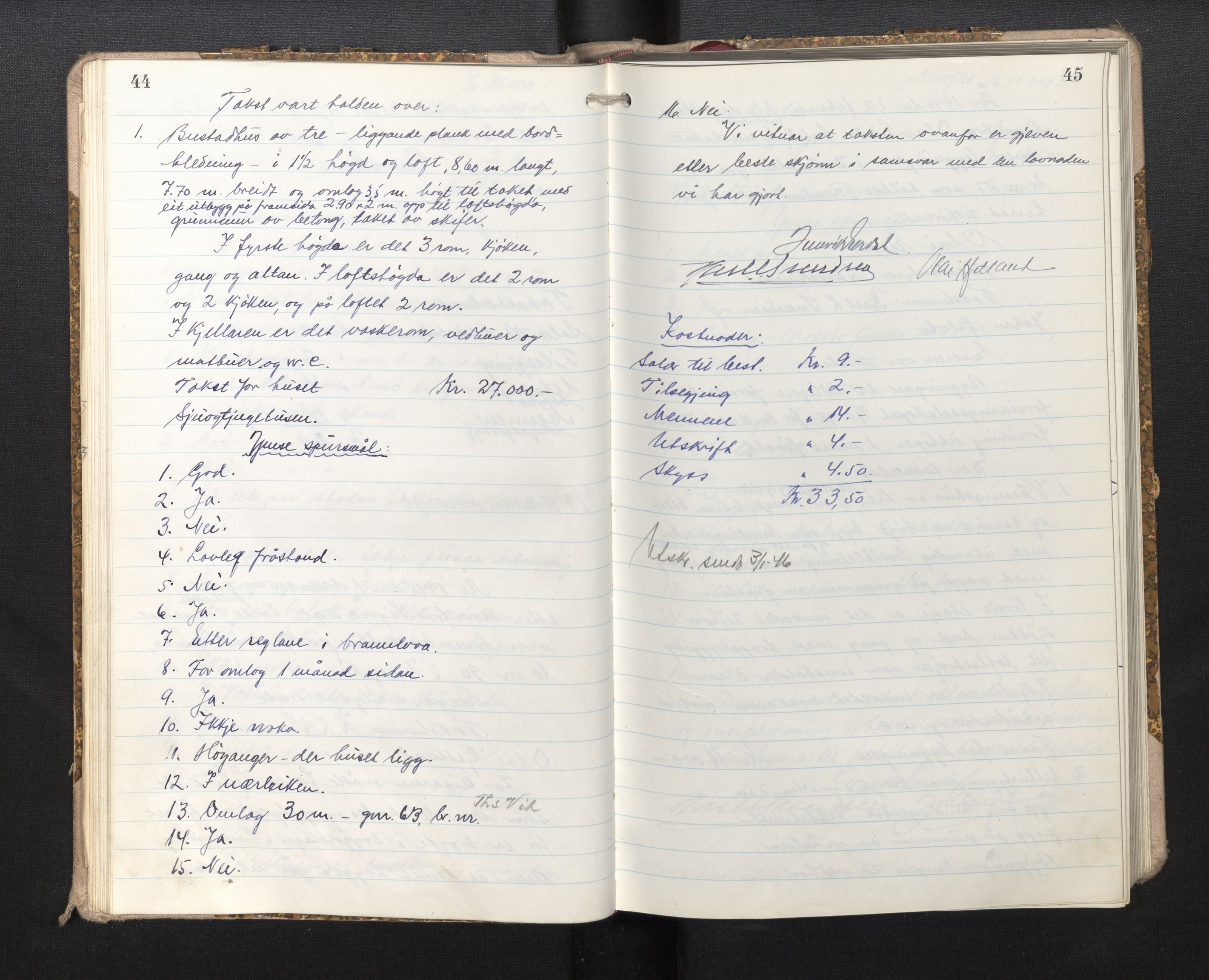 Lensmannen i Kyrkjebø, AV/SAB-A-29001/0012/L0003: Branntakstprotokoll, 1944-1951, p. 44-45