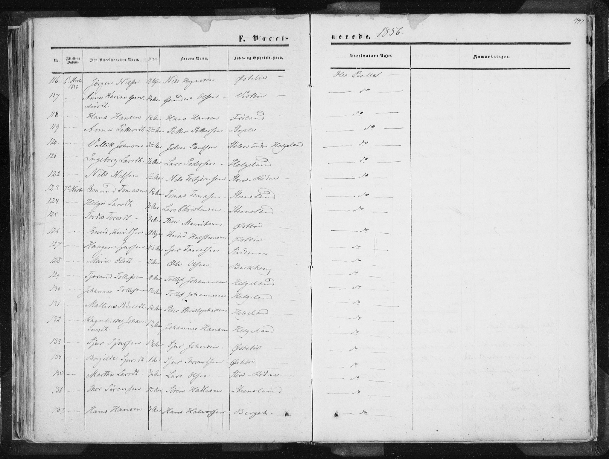 Vikedal sokneprestkontor, AV/SAST-A-101840/01/IV: Parish register (official) no. A 6.2, 1851-1867, p. 447