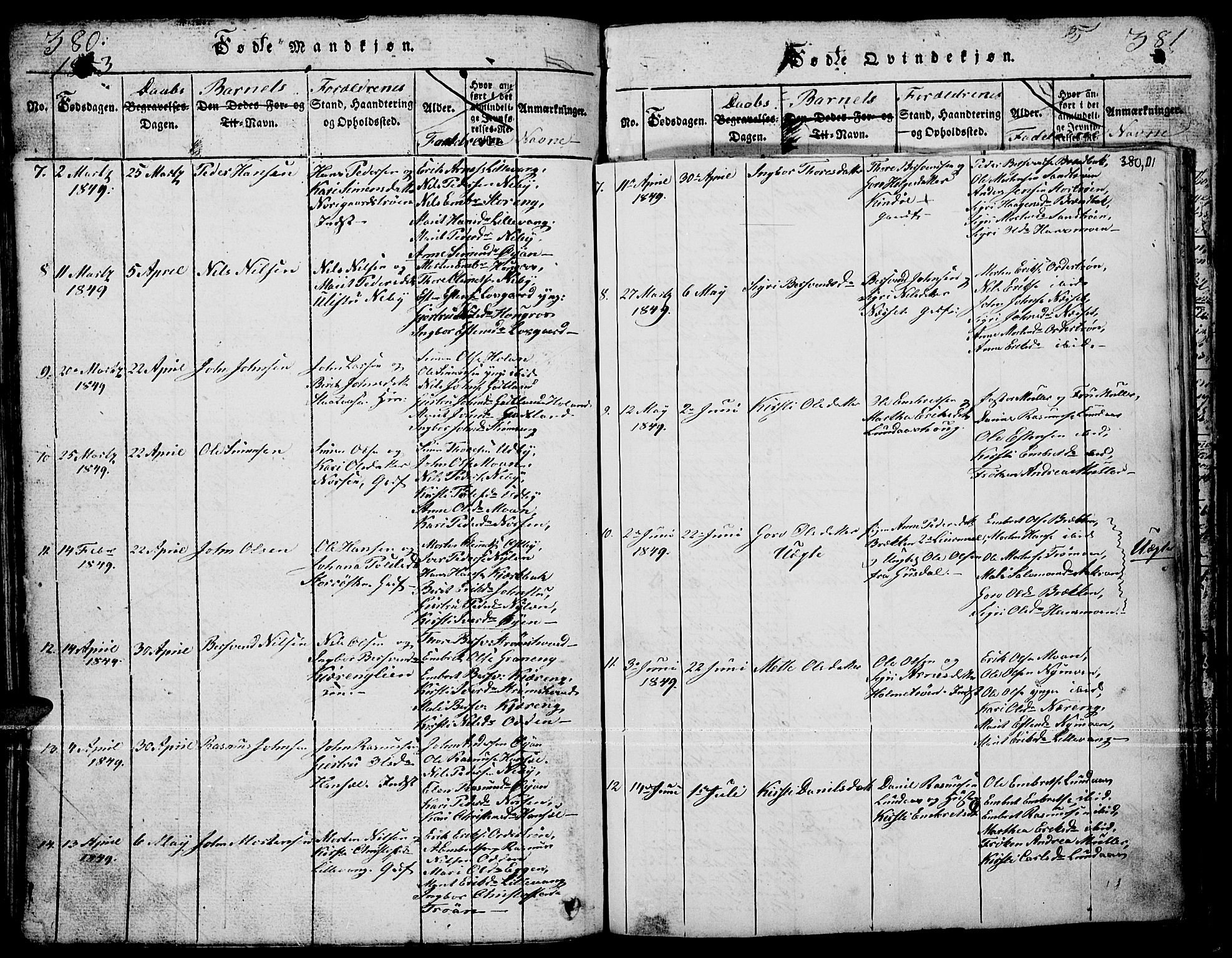Tynset prestekontor, AV/SAH-PREST-058/H/Ha/Hab/L0001: Parish register (copy) no. 1, 1814-1859, p. 380-381